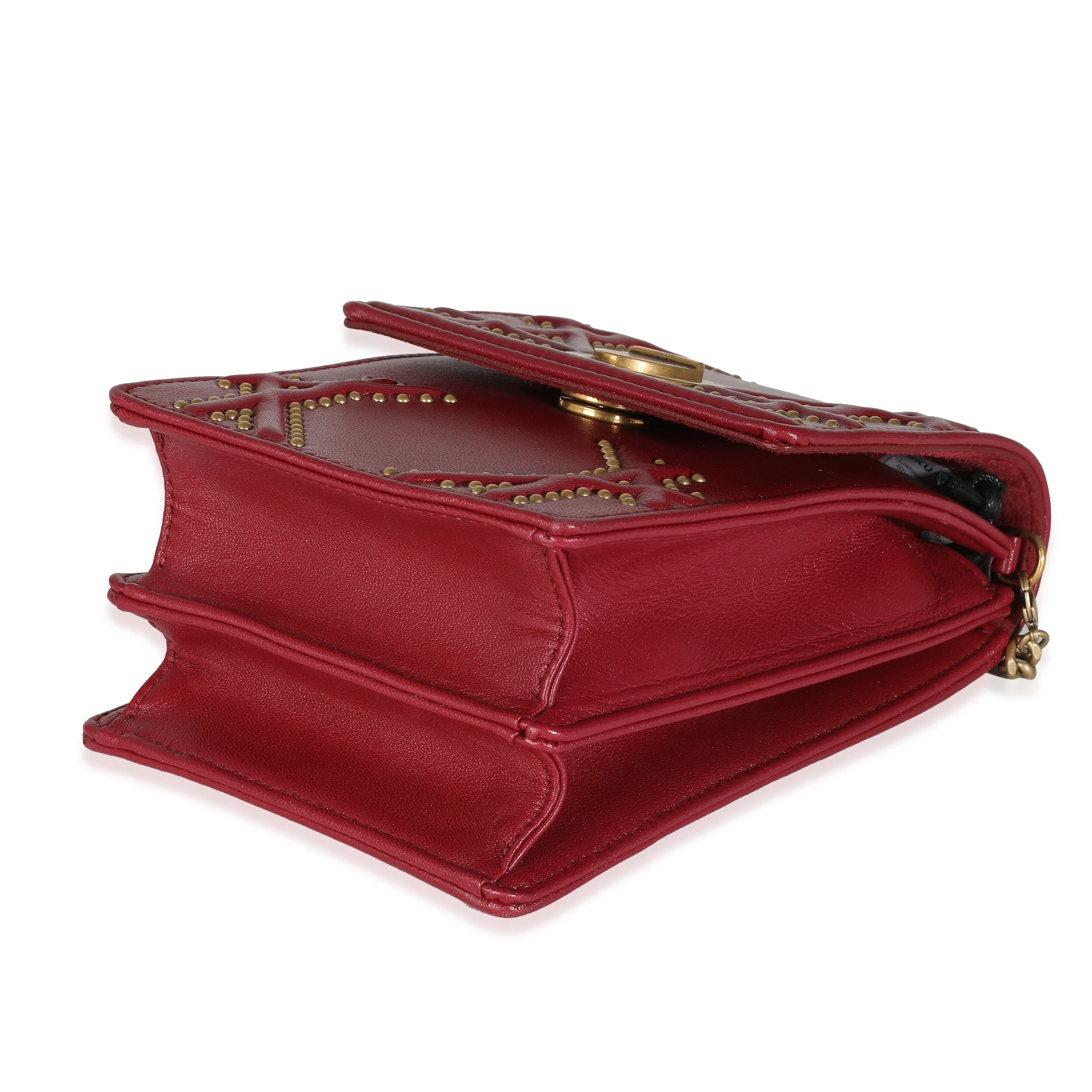 Red Leather Studded Diorama Vertical Clutch On Chain - Image 4