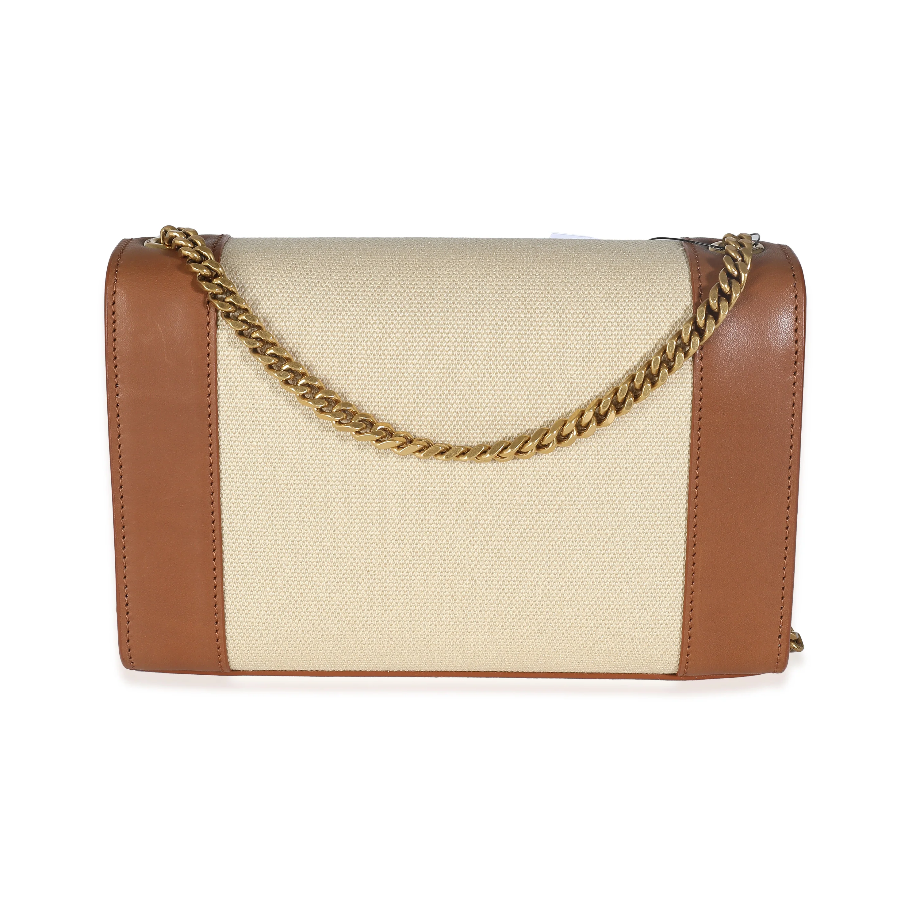 Brown Leather Linen Small Kate Wallet On Chain - Image 5