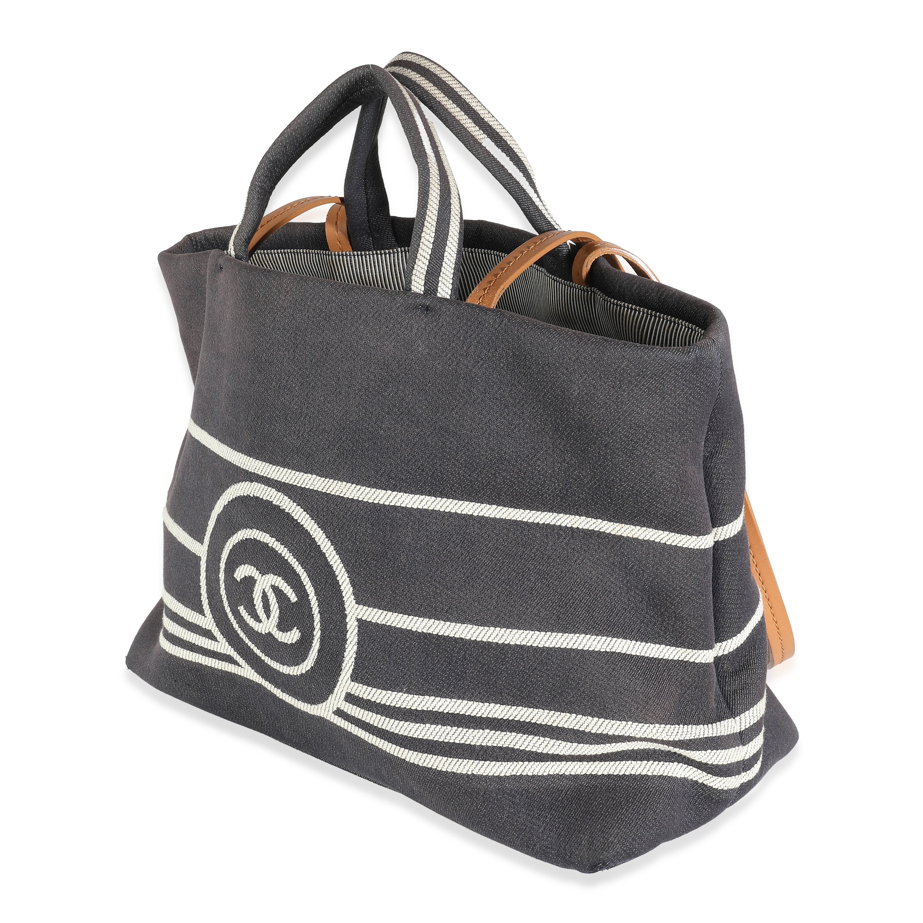 Navy Denim CC Stripe Large Shopper Tote - Image 2