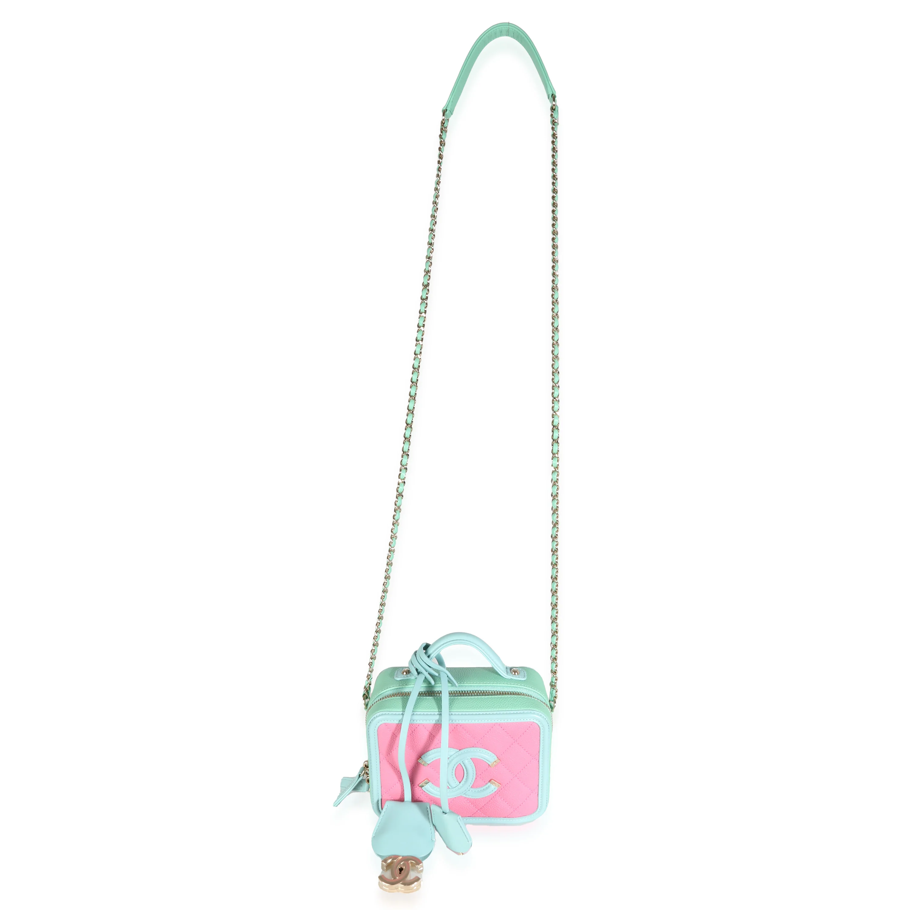 Pink Green Blue Caviar Quilted Small CC Filigree Vanity Case - Image 8