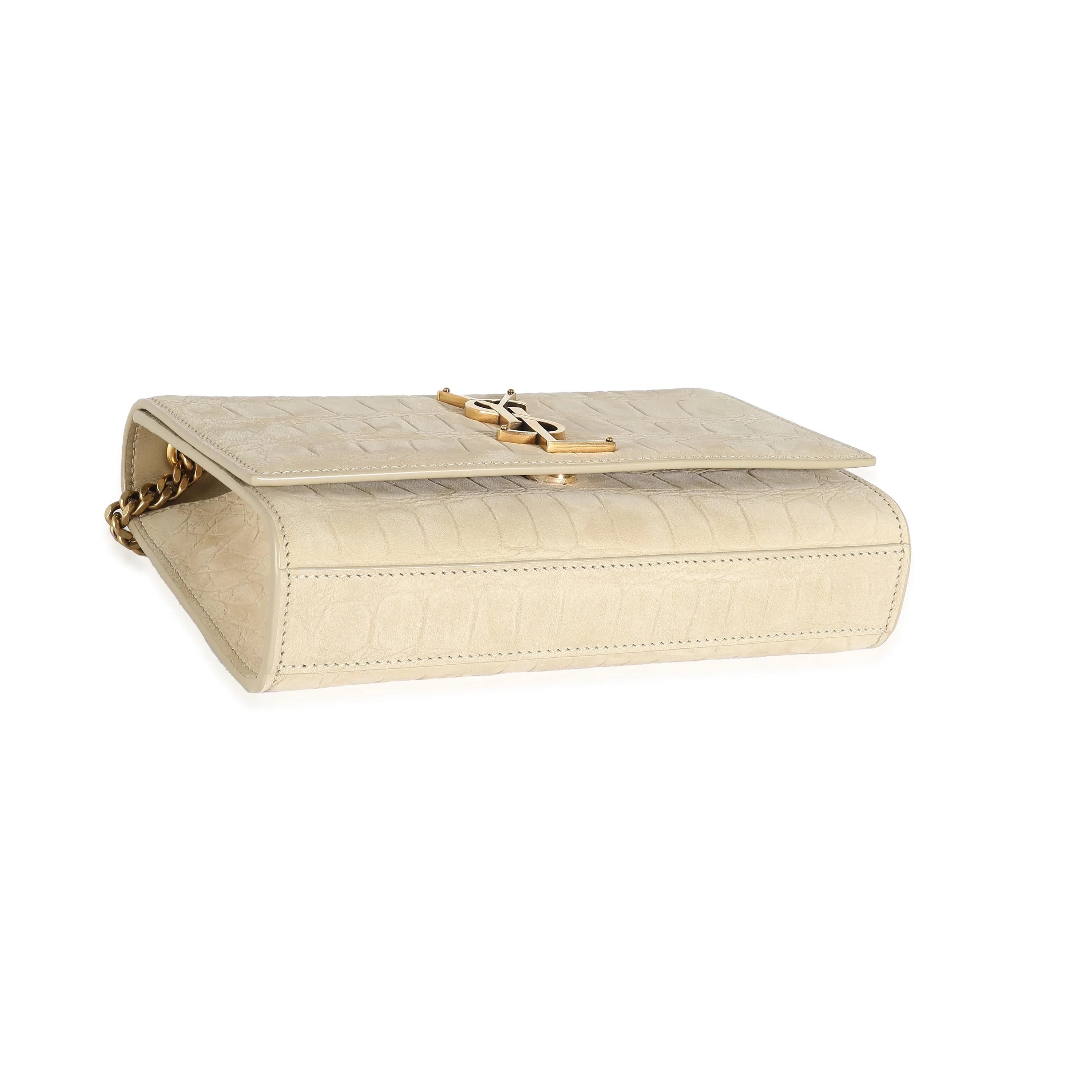 Nougat Beige Croc Embossed Suede Small Kate Chain Bag - Image 6