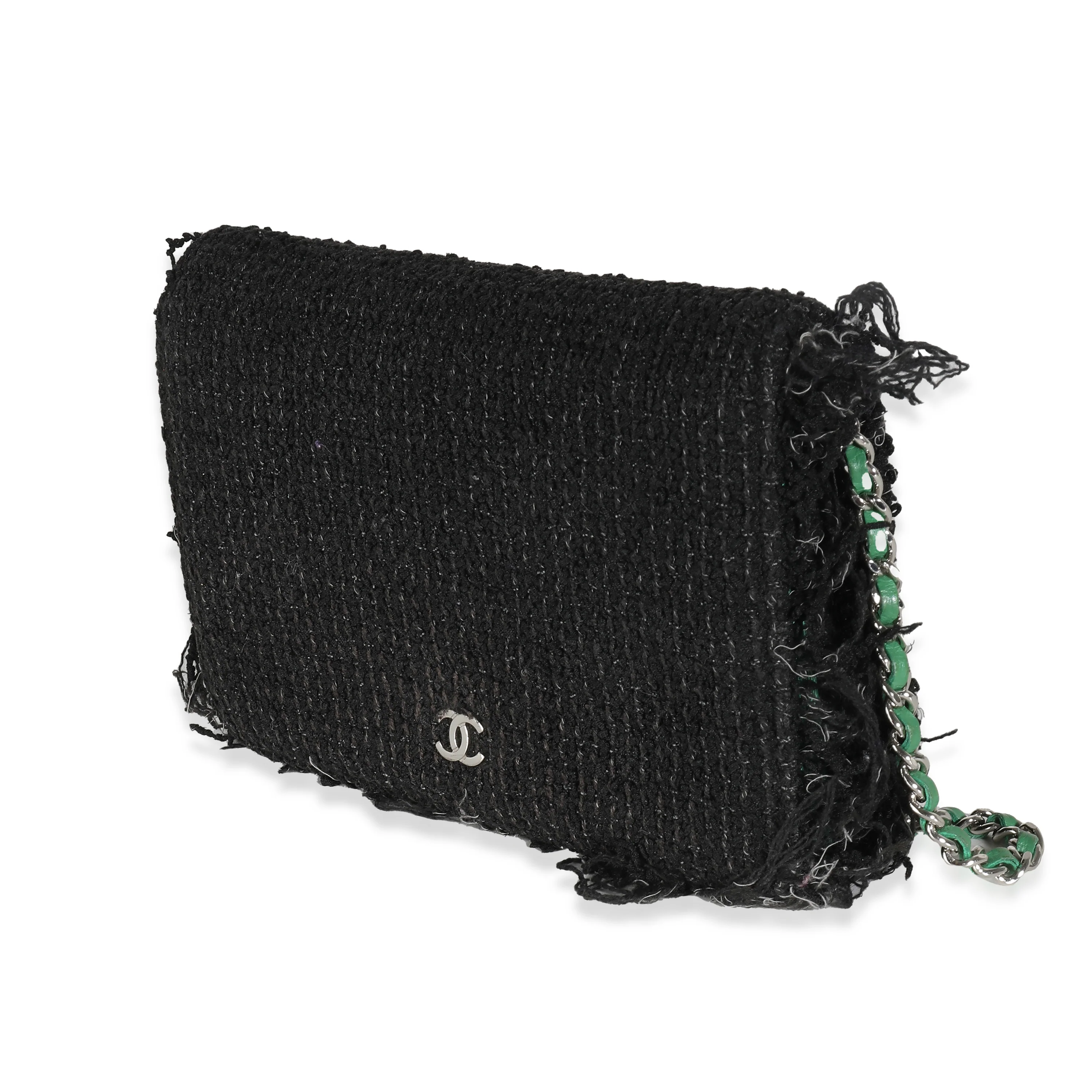 Black Green Frayed Tweed Robot Wallet On Chain - Image 2