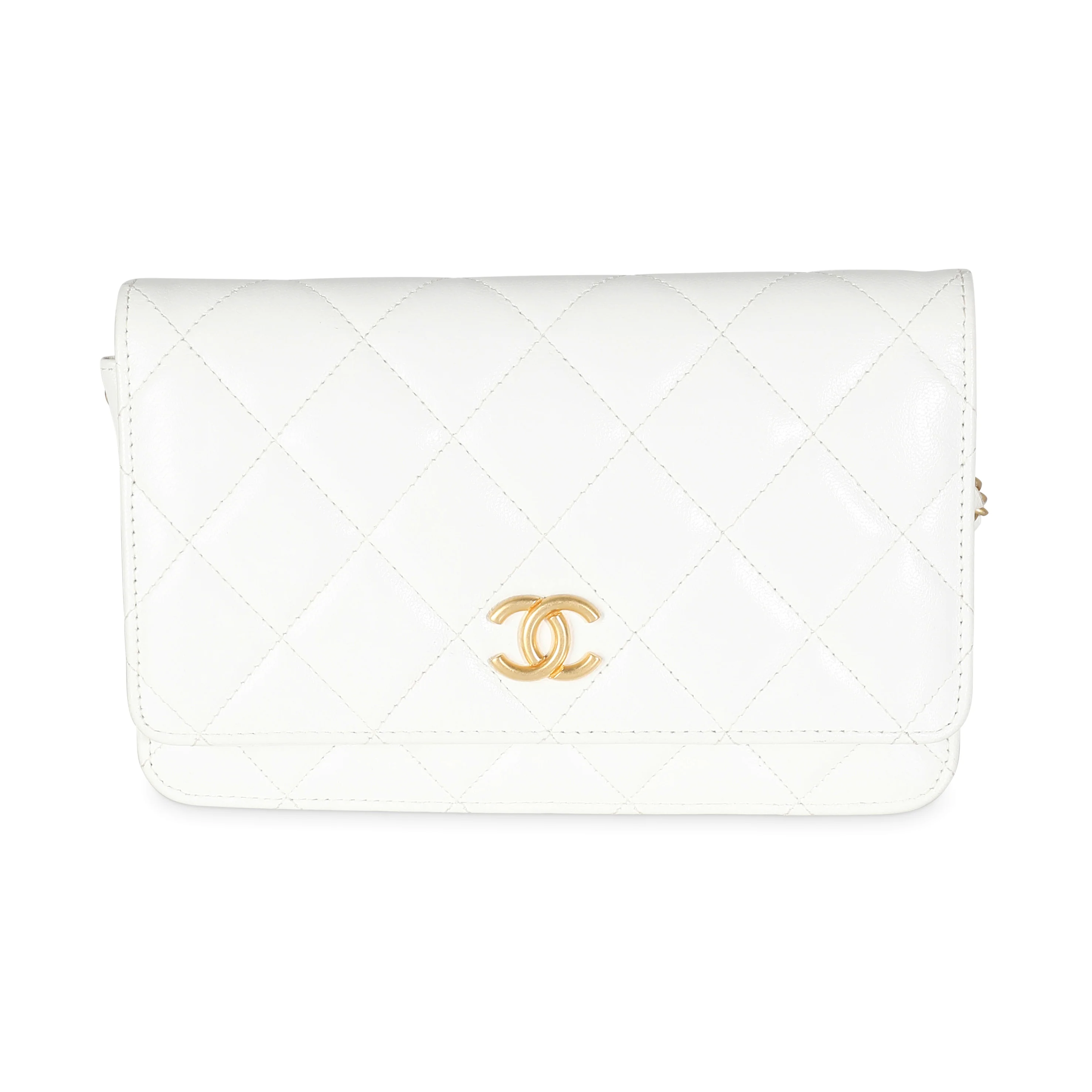 White Quilted Goatskin Punk Essentials Wallet On Chain