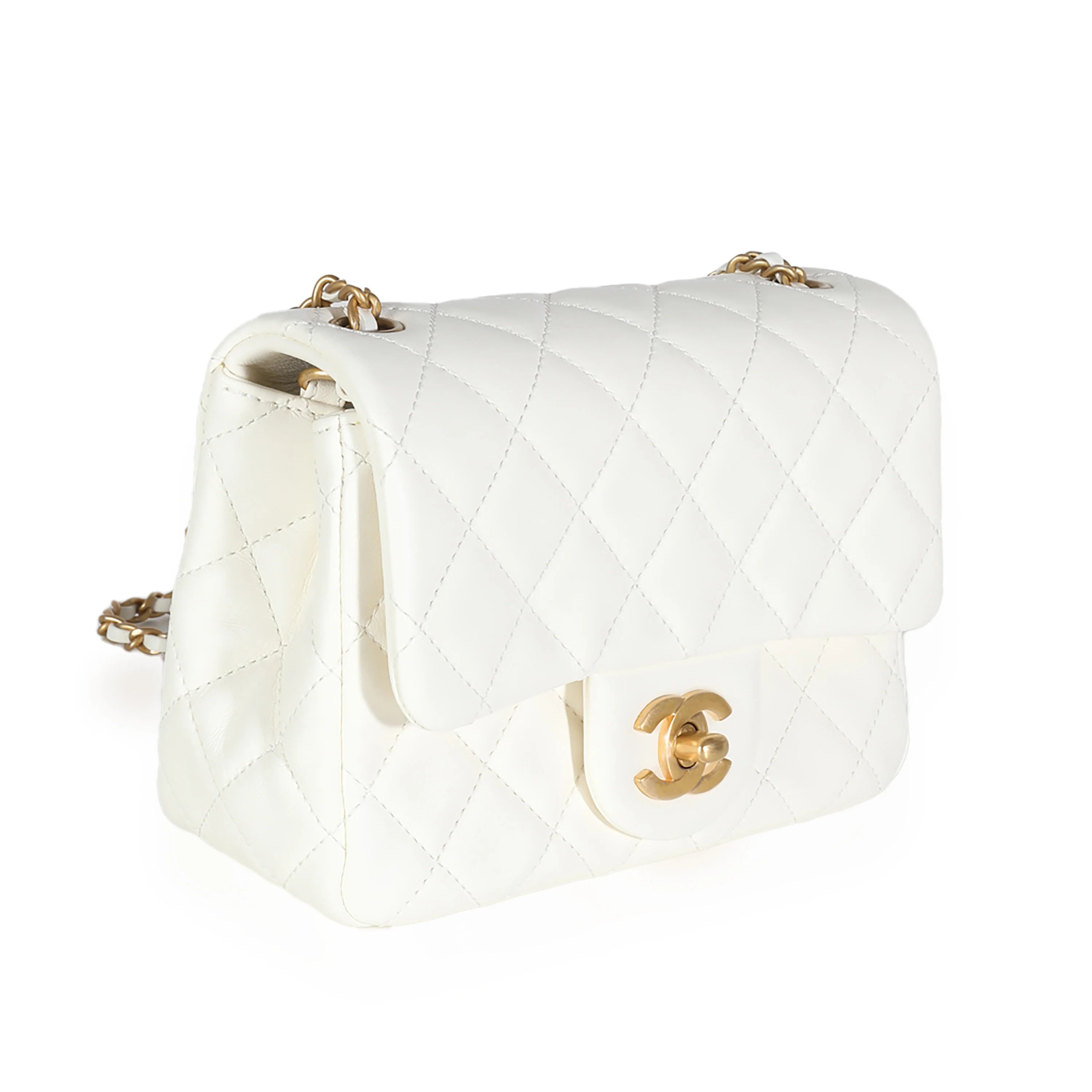 White Quilted Lambskin Pearl Crush Mini Flap Bag - Image 3