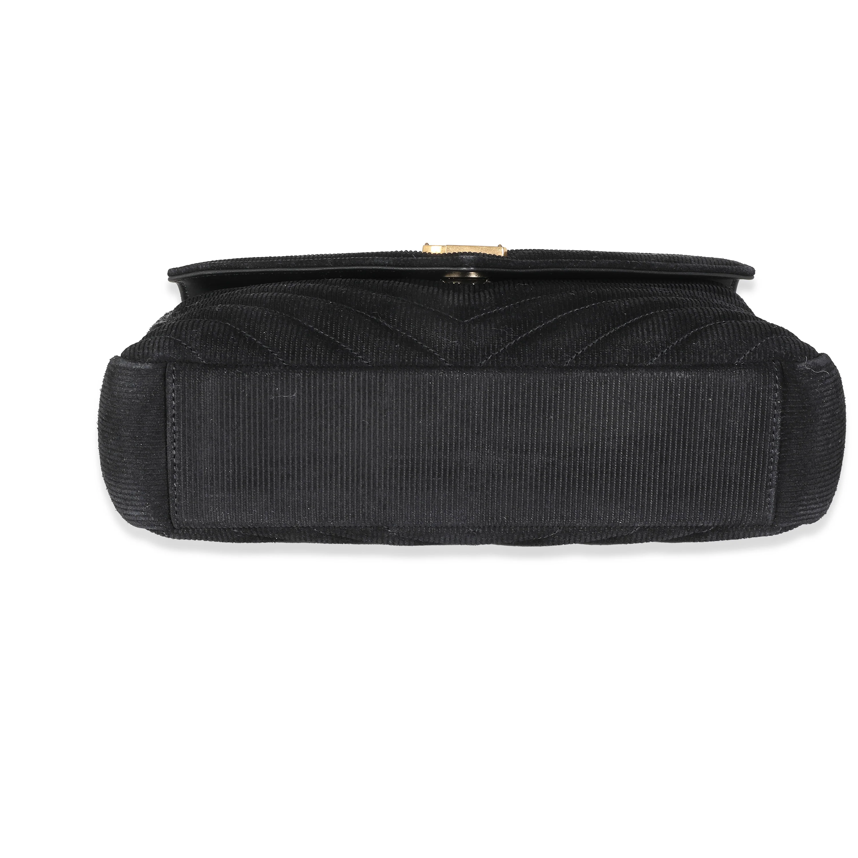 Black Corduroy Matelasse Chevron Medium College Bag - Image 5