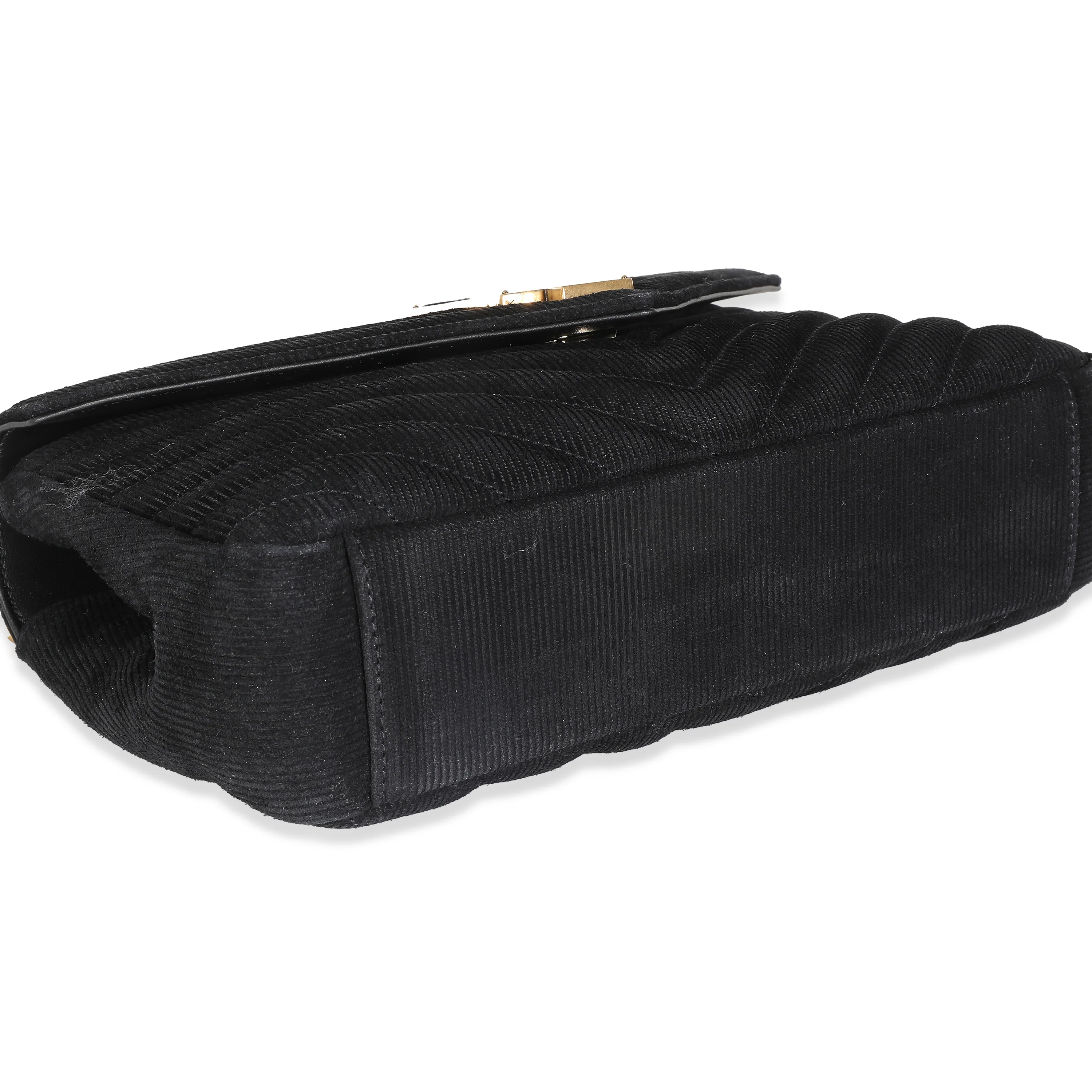 Black Corduroy Matelasse Chevron Medium College Bag - Image 6
