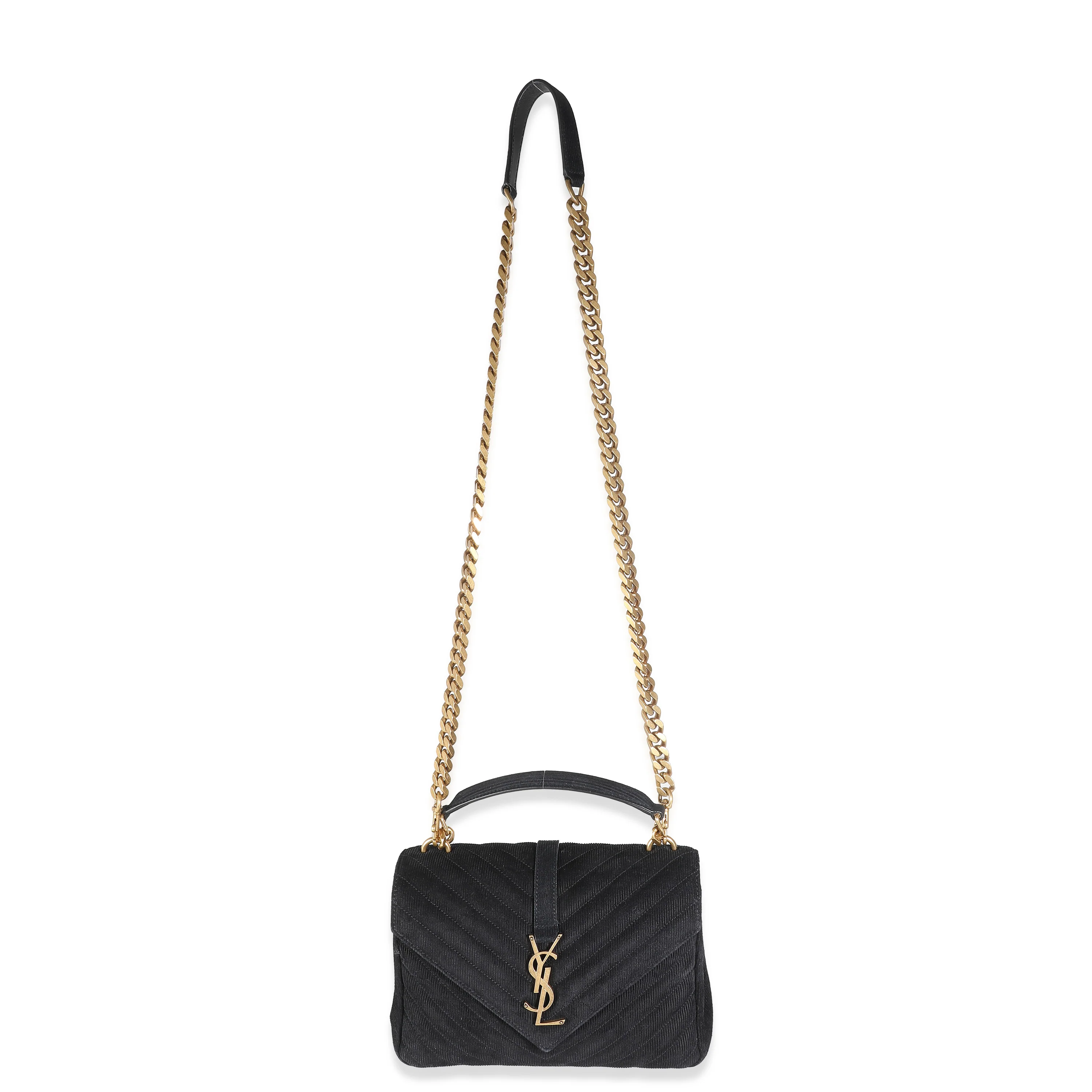 Black Corduroy Matelasse Chevron Medium College Bag - Image 8