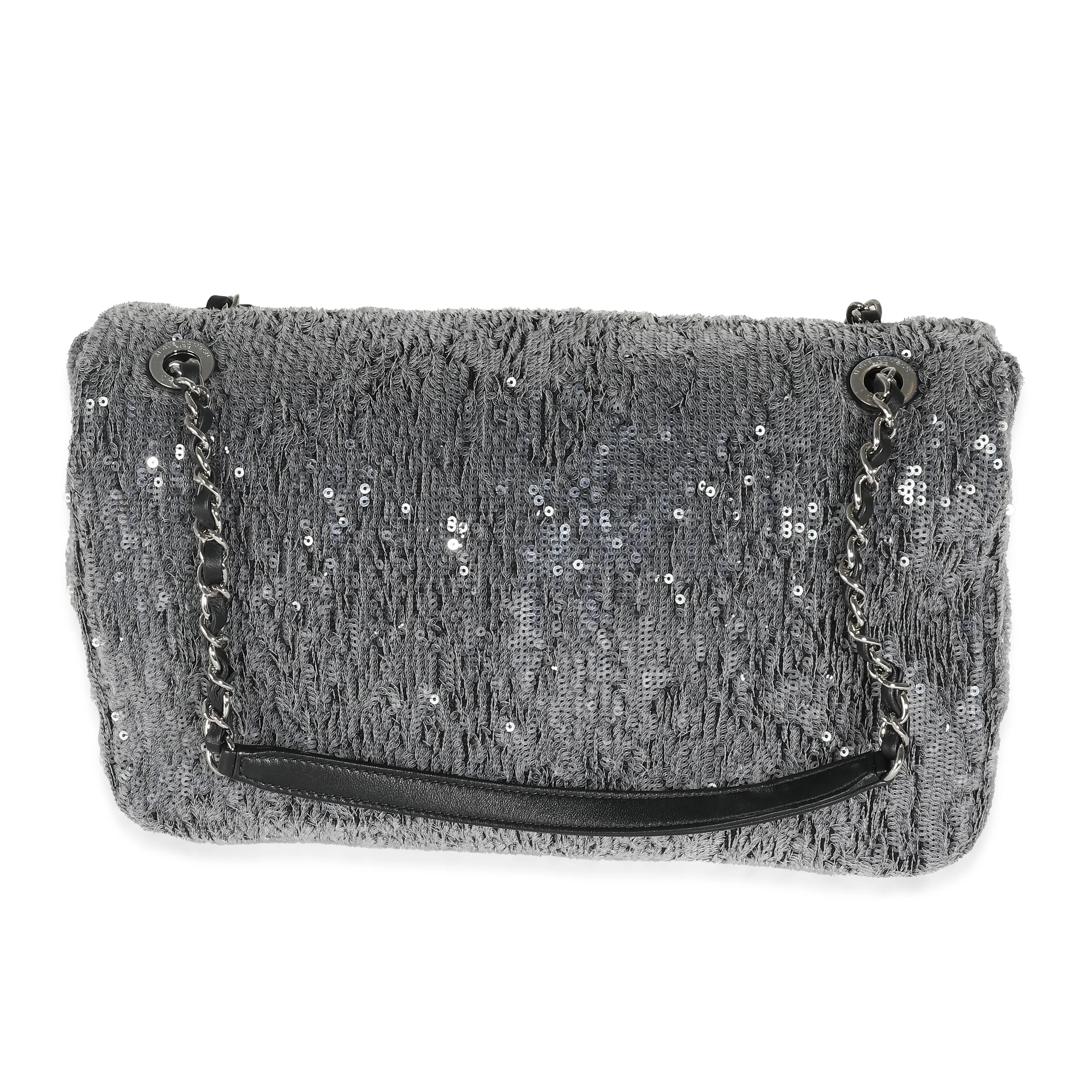 Silver Sequin Jumbo Single Flap Bag - Image 4