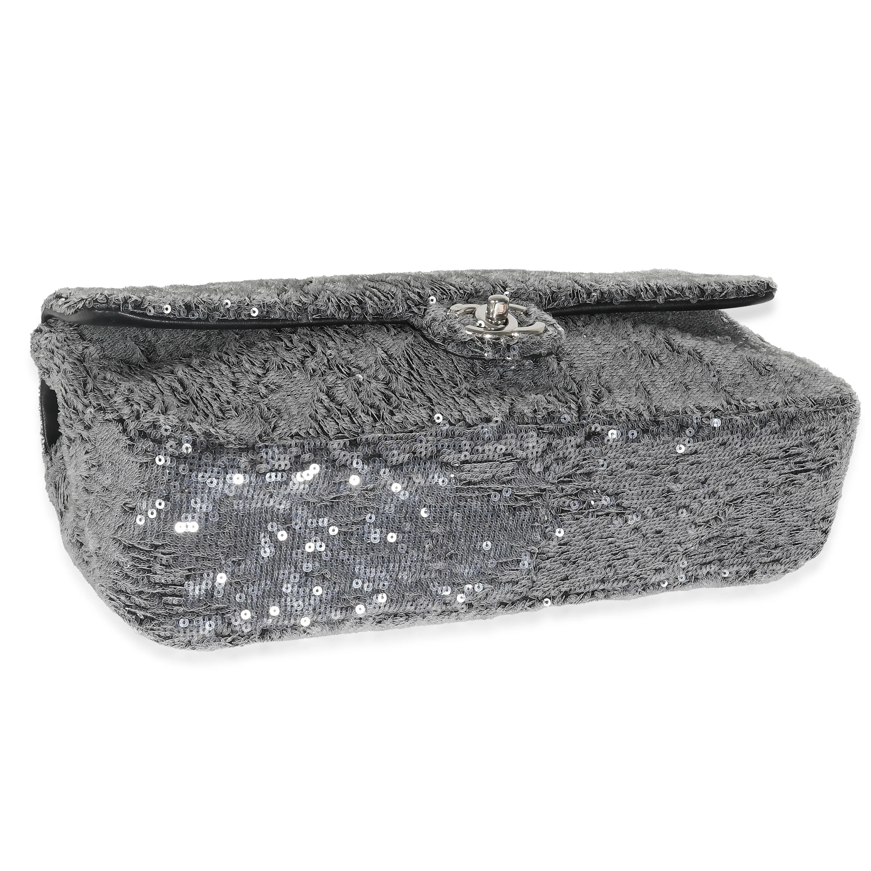 Silver Sequin Jumbo Single Flap Bag - Image 8