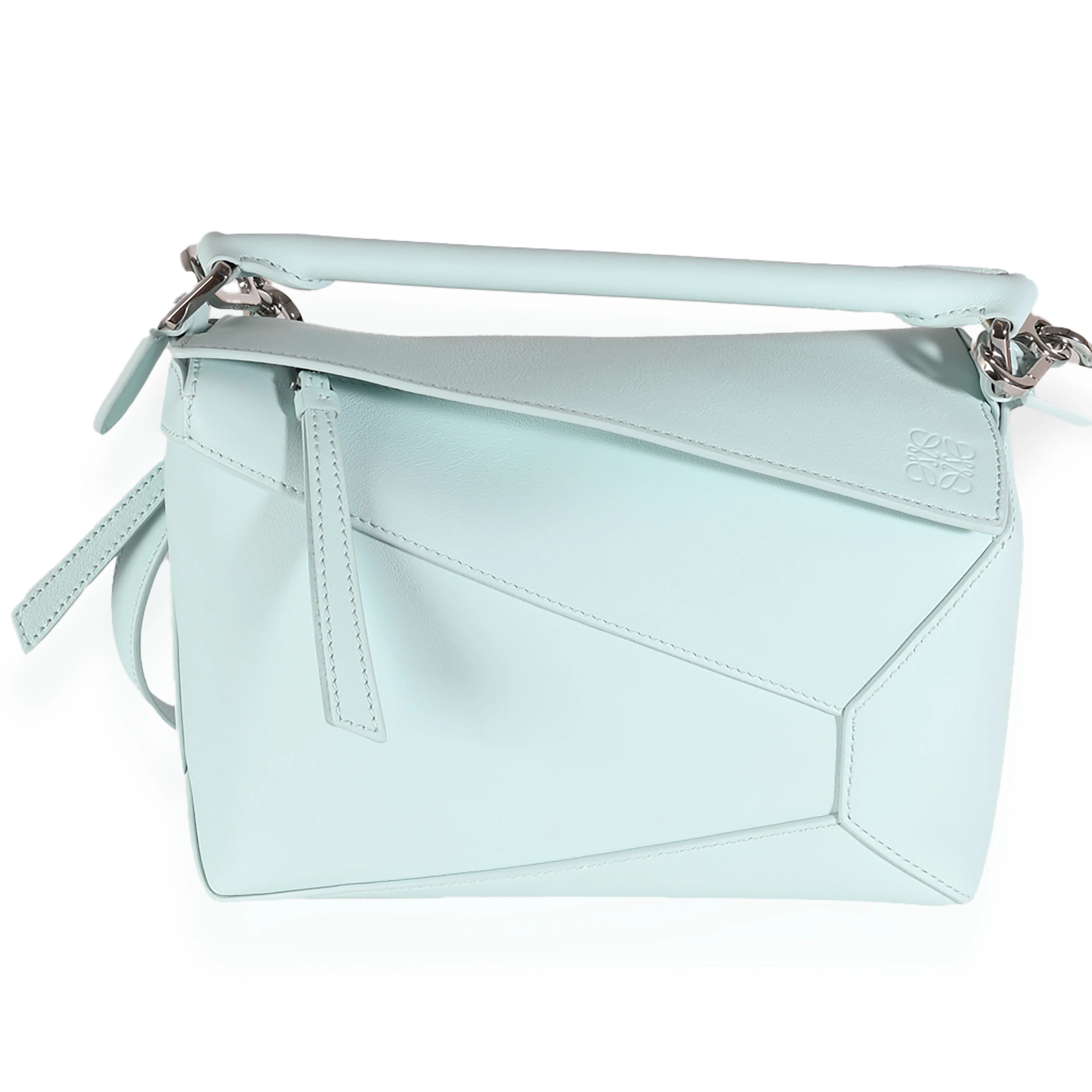 Blue Iceberg Soft Grained Calfskin Small Puzzle Edge Bag