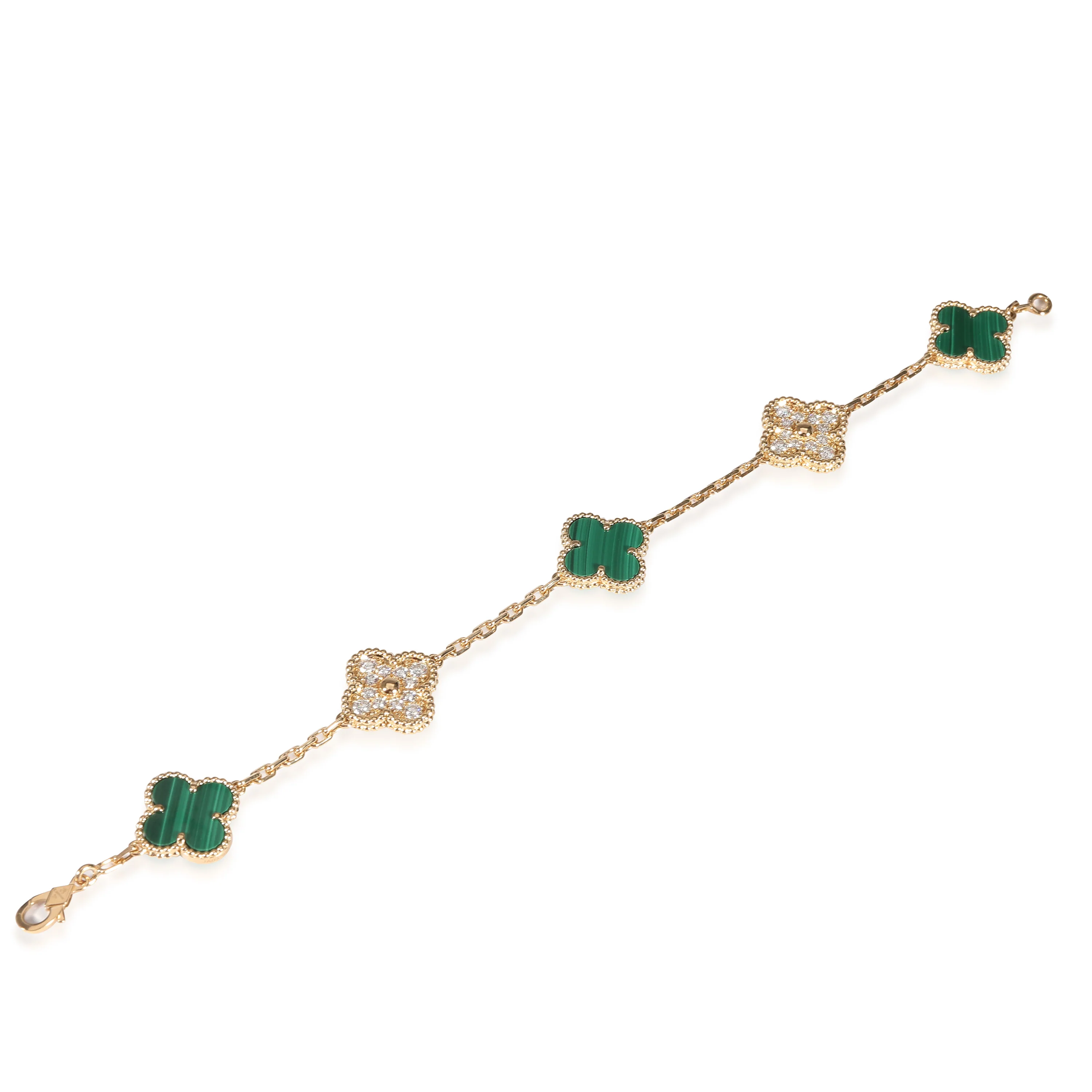 Alhambra Malachite Diamond Bracelet in 18kt Gold 0.96 CTW - Image 3