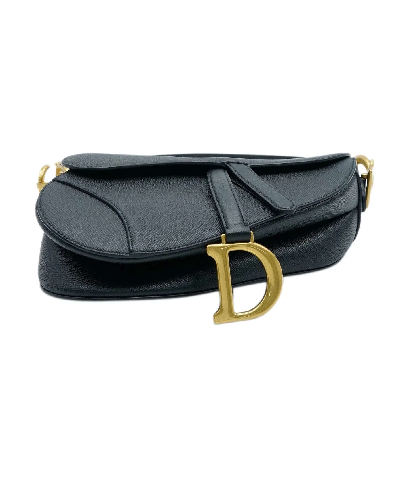 Black Grained Calfskin Medium Saddle Bag - Image 6
