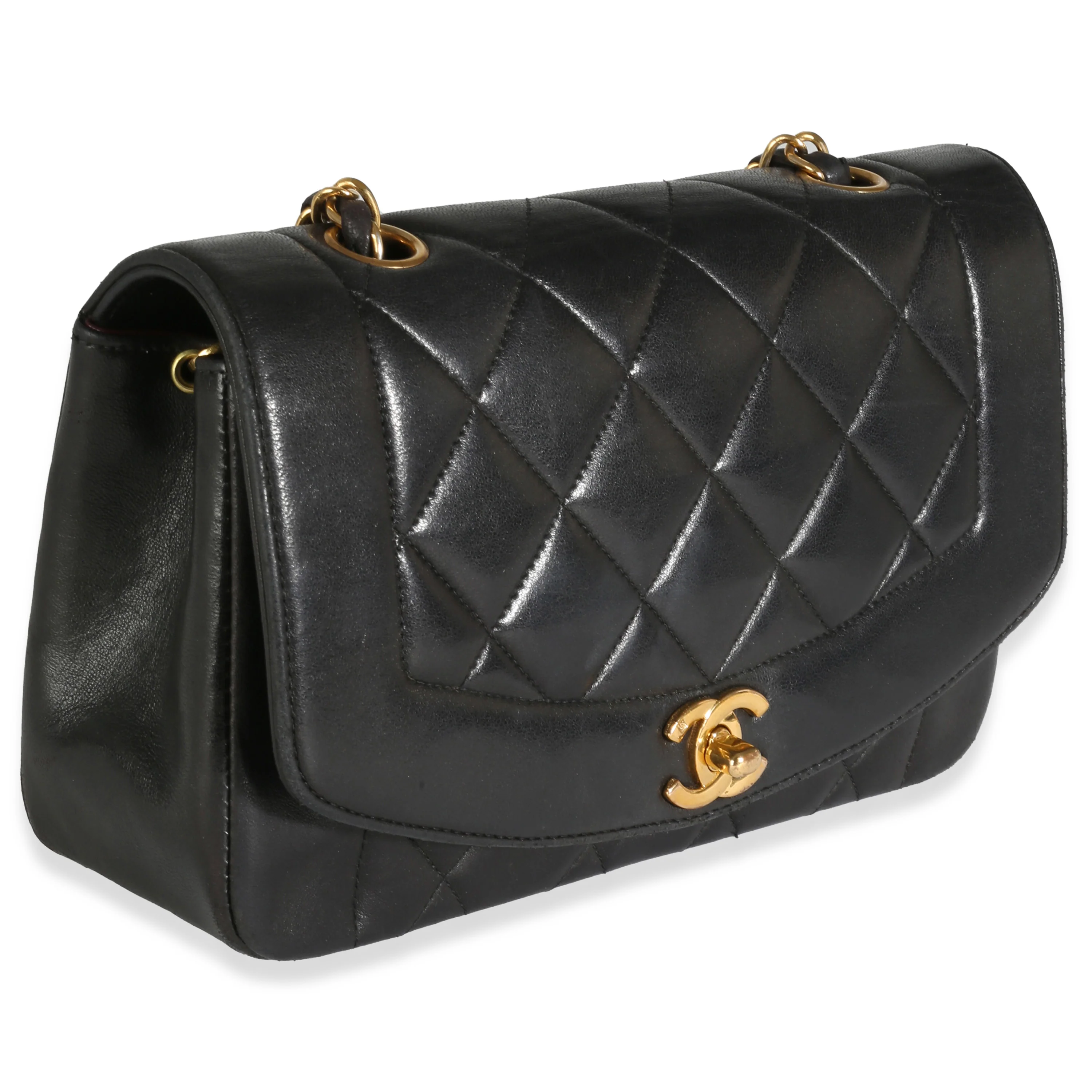 24K Black Quilted Lambskin Small Diana Flap Bag - Image 3