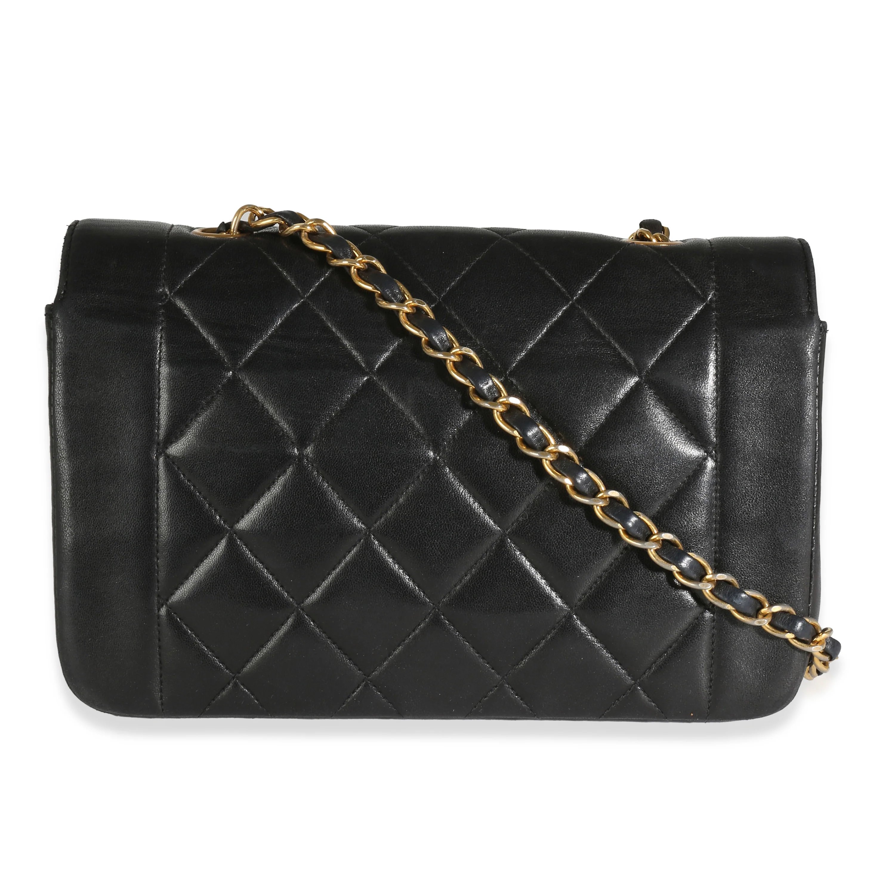 24K Black Quilted Lambskin Small Diana Flap Bag - Image 4