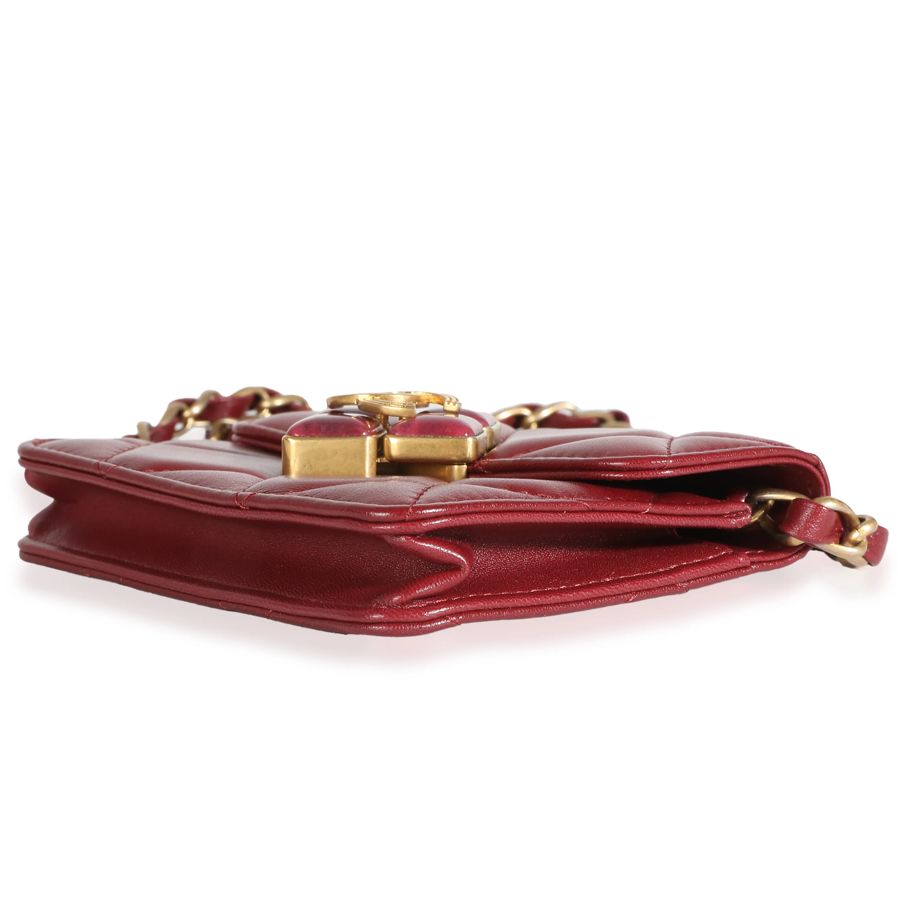 Burgundy Quilted Lambskin Diamond Lock Mini Bag With Chain - Image 7
