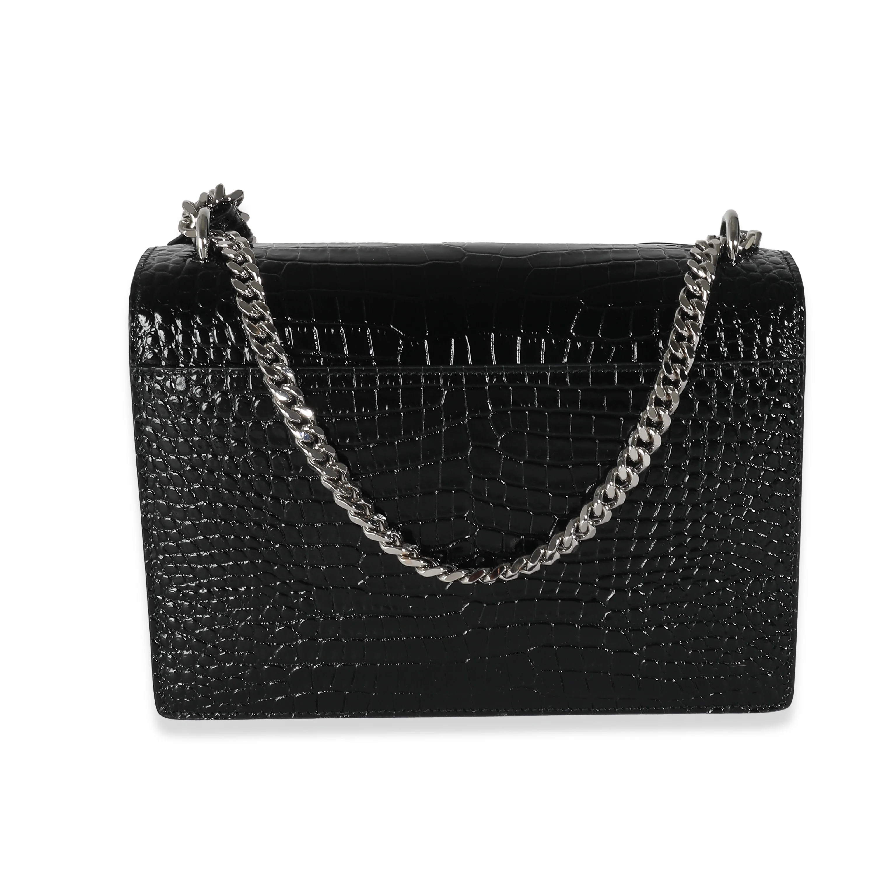 Shiny Black Croc Embossed Medium Sunset Bag - Image 4
