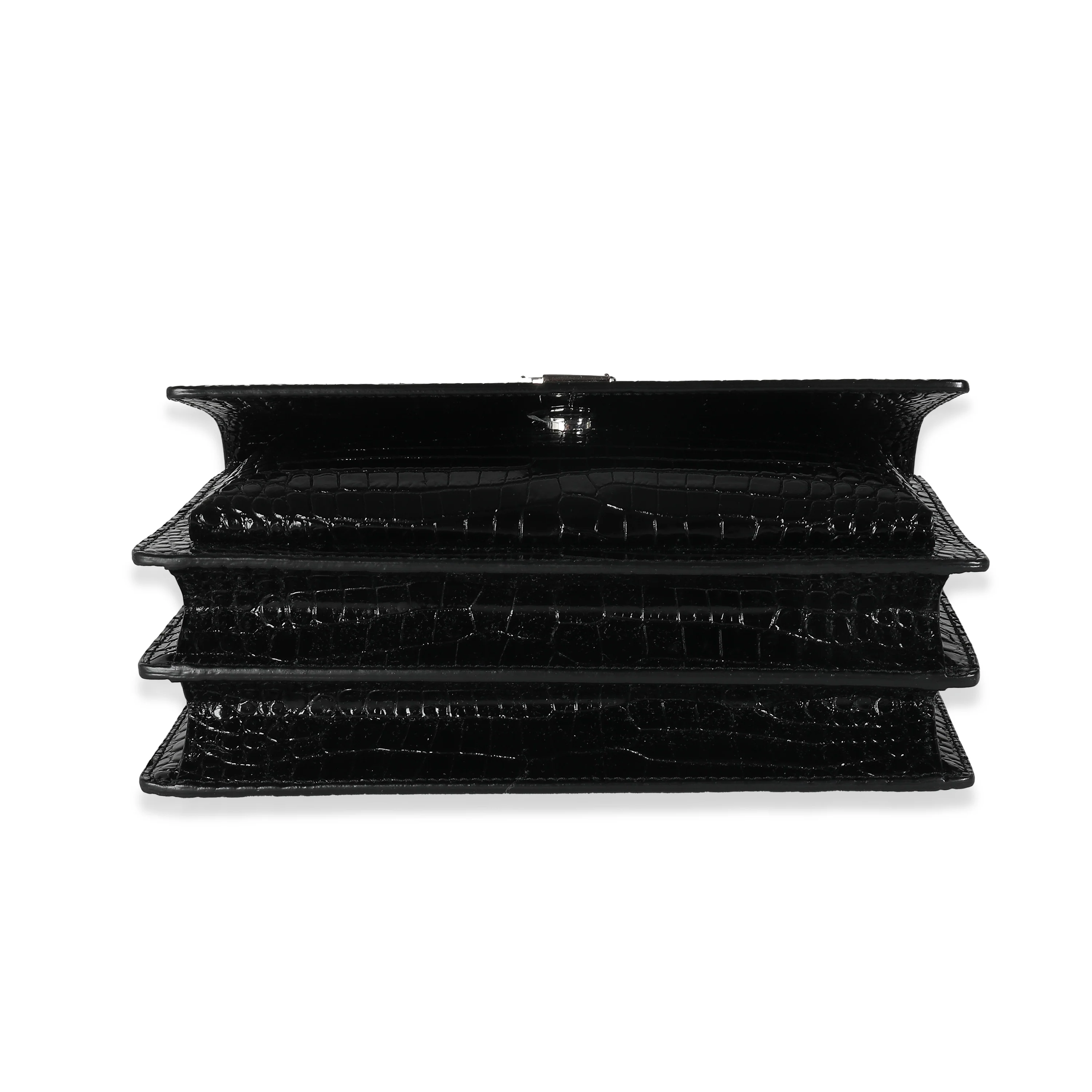 Shiny Black Croc Embossed Medium Sunset Bag - Image 5
