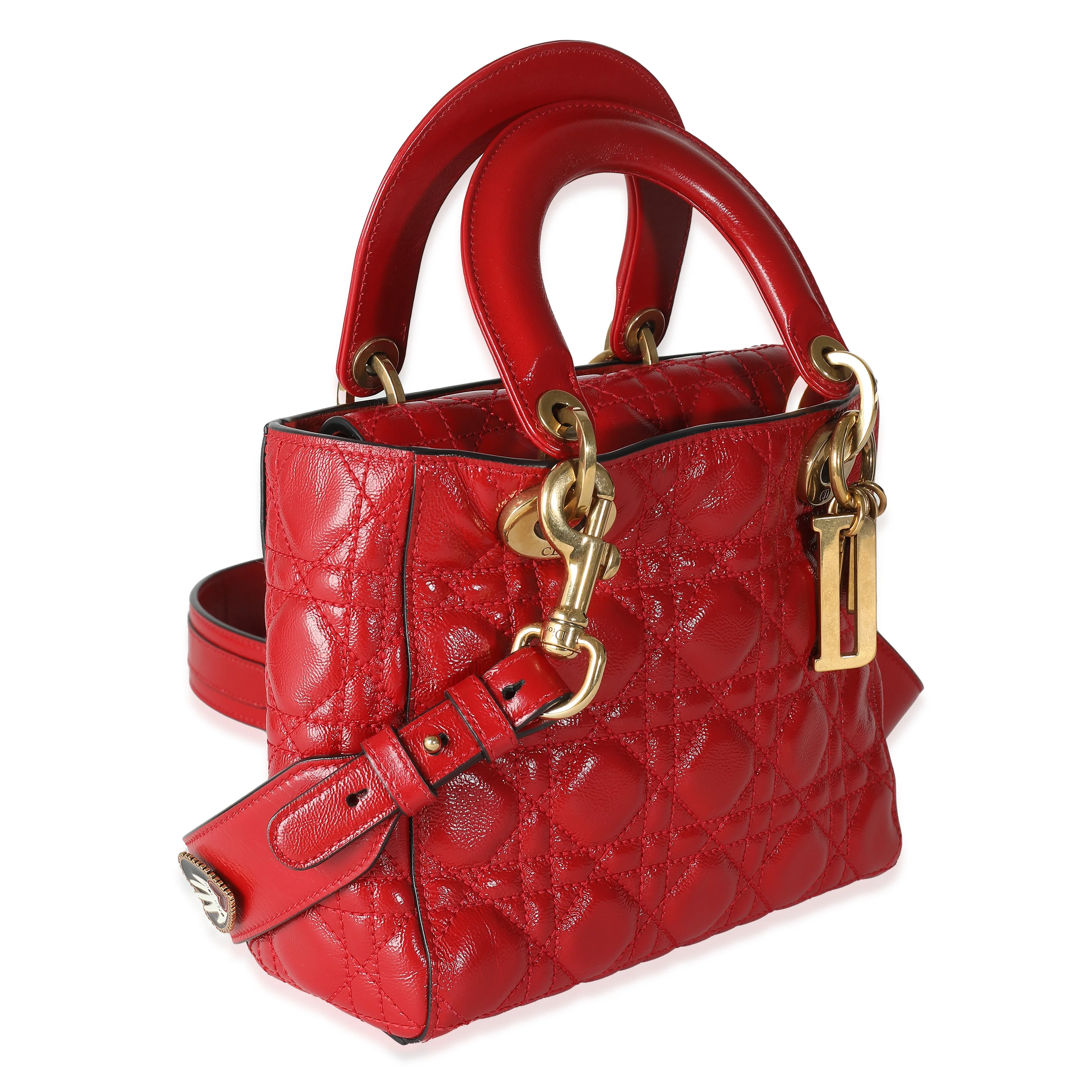 Red Crinkled Patent Cannage Small Lucky Badges My Lady Dior - Image 3