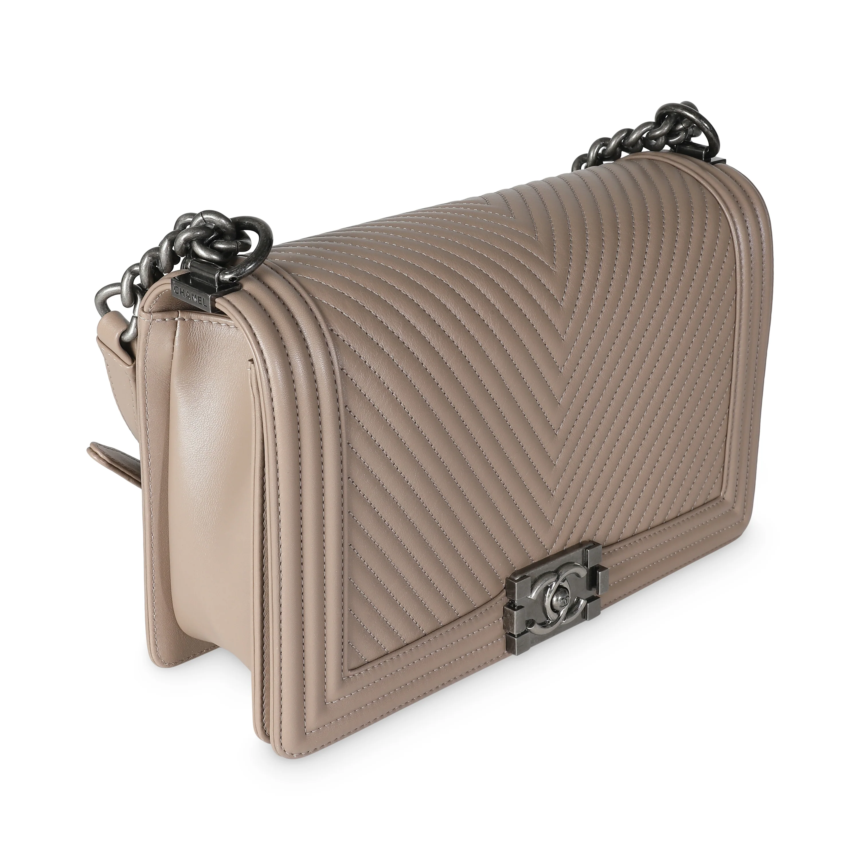 Dark Beige Chevron Lambskin New Medium Boy Bag - Image 3