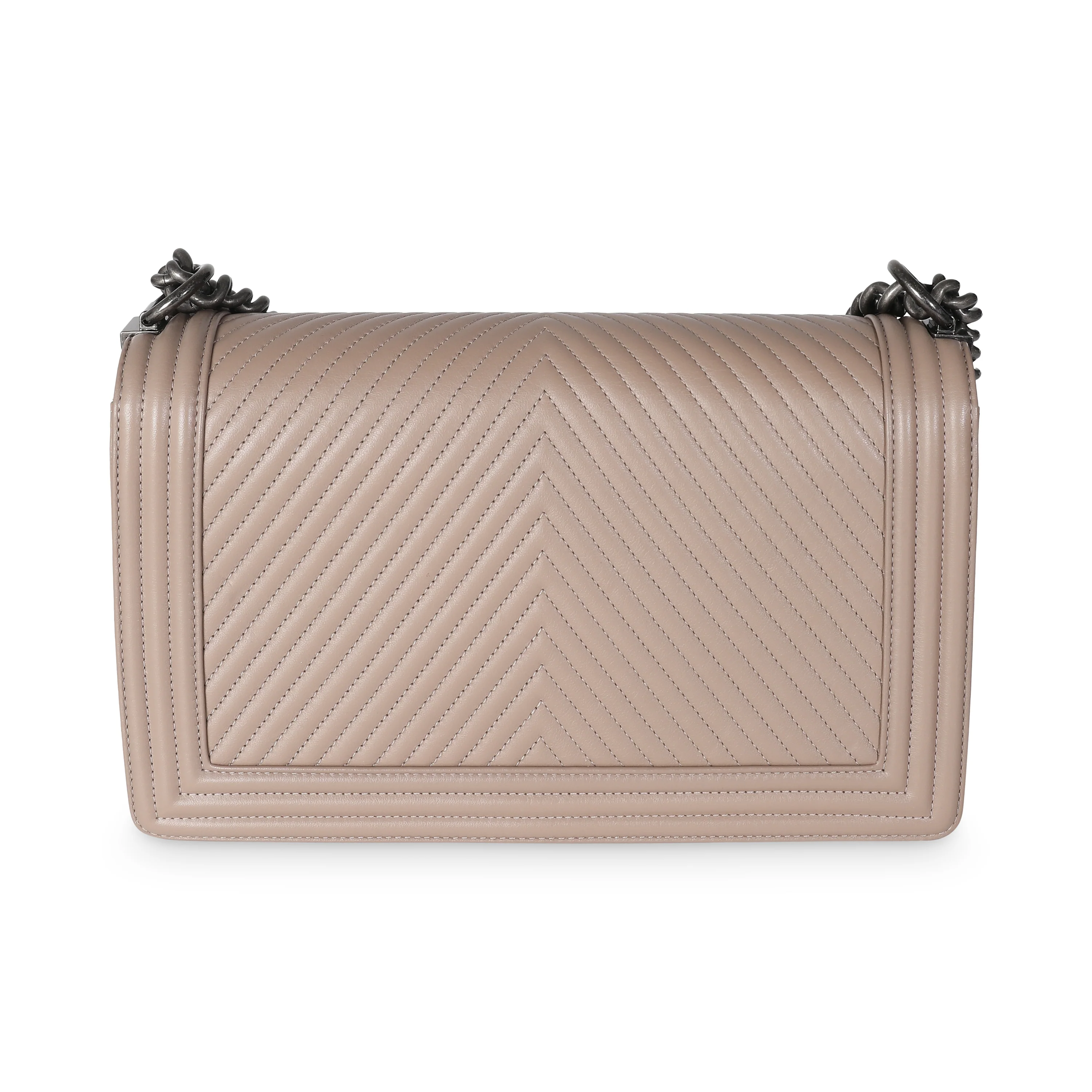 Dark Beige Chevron Lambskin New Medium Boy Bag - Image 4