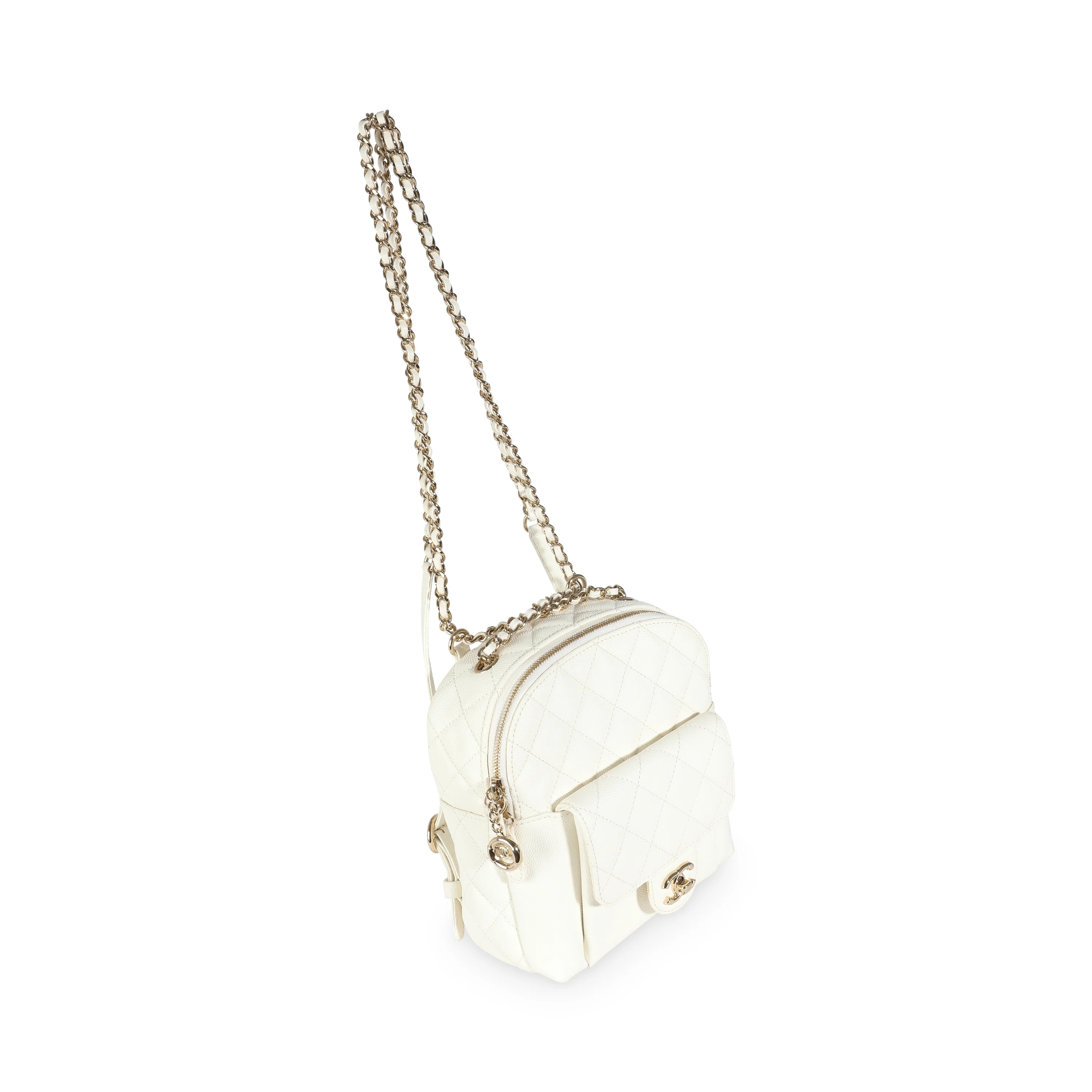 White Quilted Caviar Small CC Day Backpack Handbag - Image 4