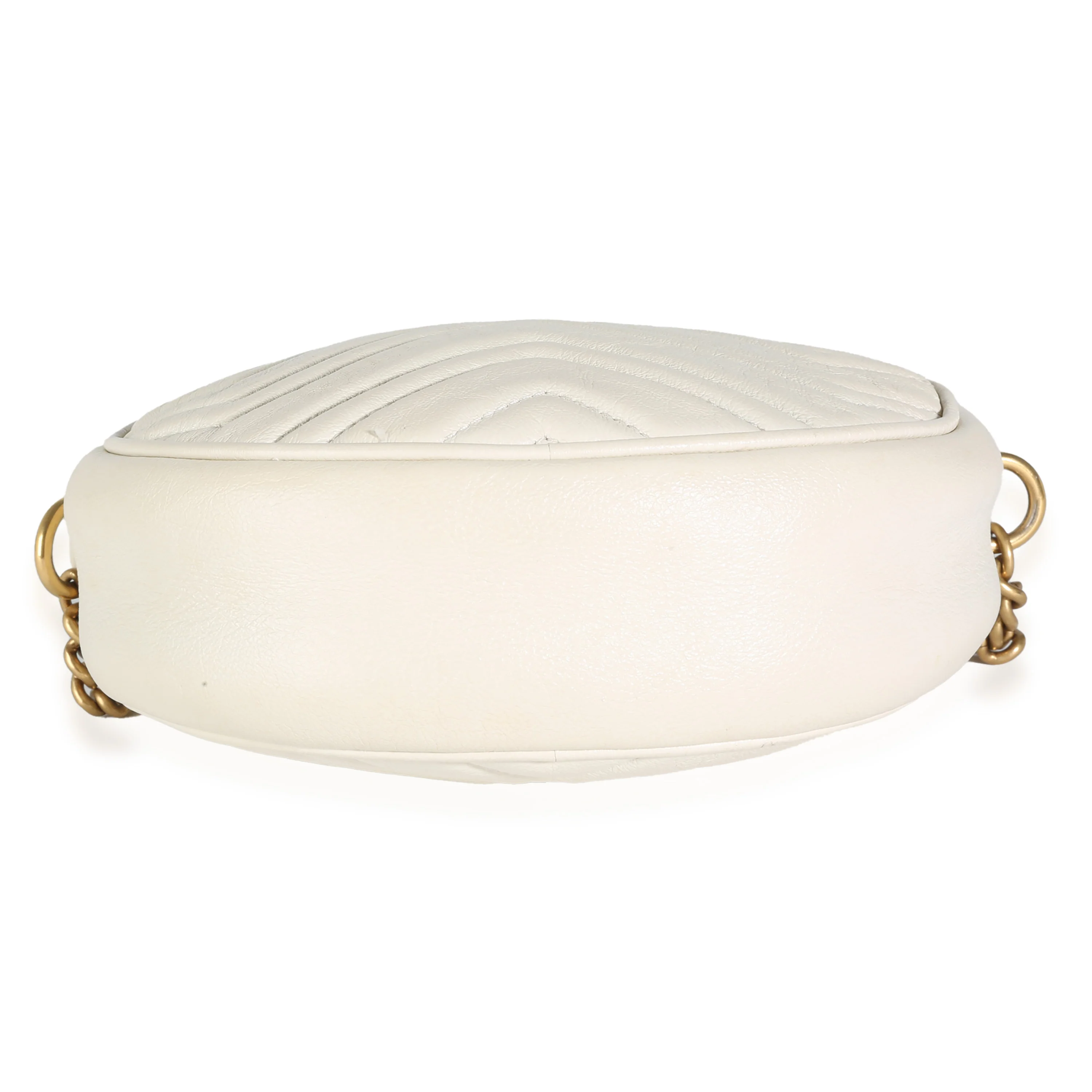 White Matelasse Calfskin Mini GG Marmont Round Chain Bag - Image 5