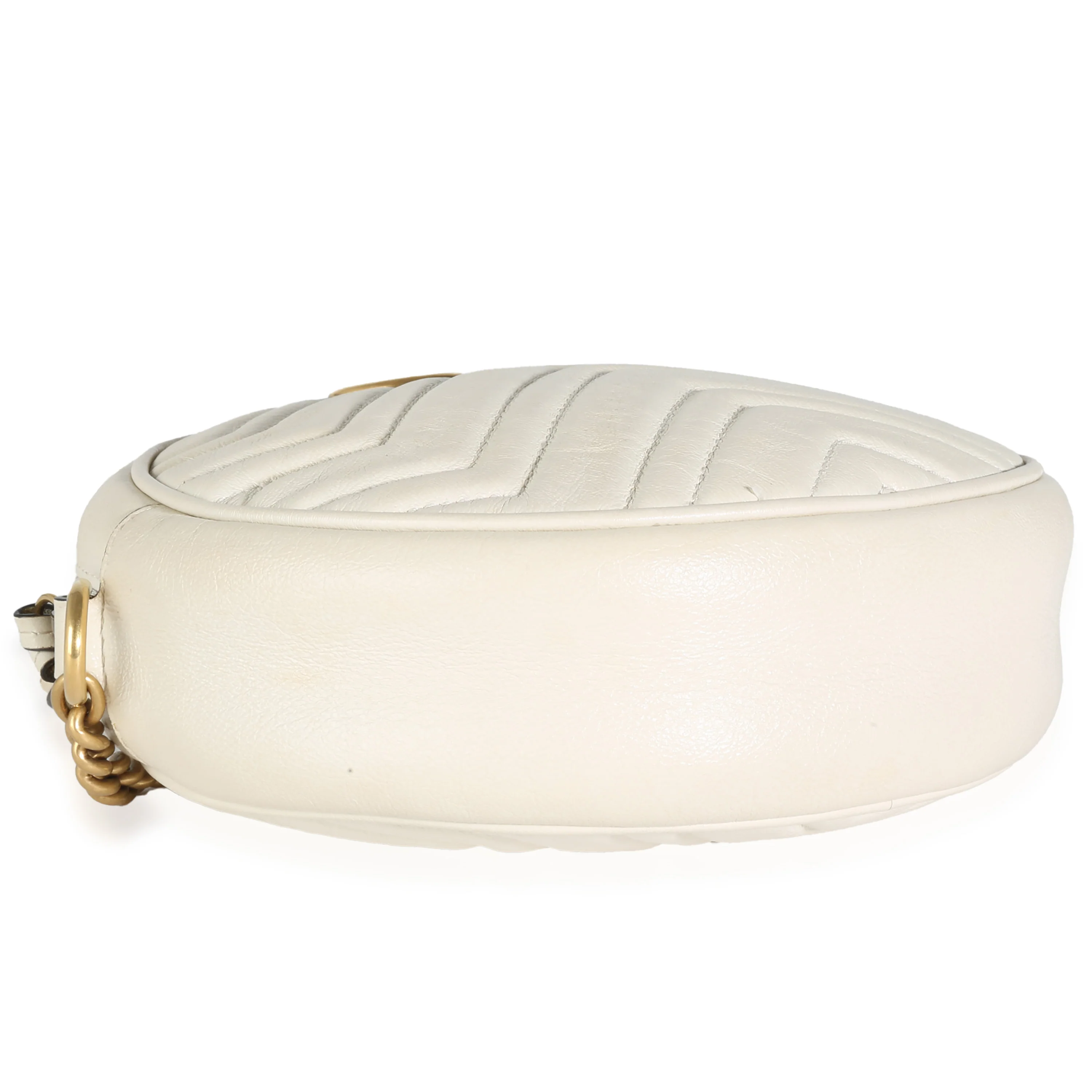 White Matelasse Calfskin Mini GG Marmont Round Chain Bag - Image 6