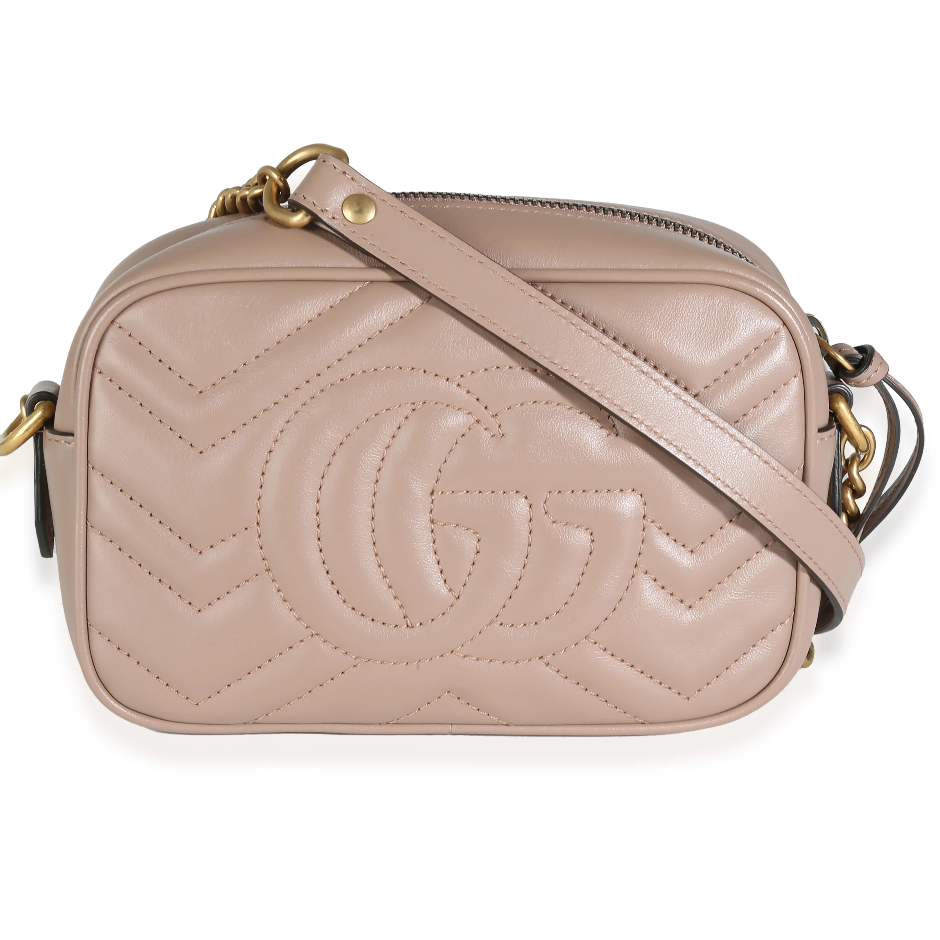 Beige Matelasse Calfskin Small GG Marmont Shoulder Bag - Image 4