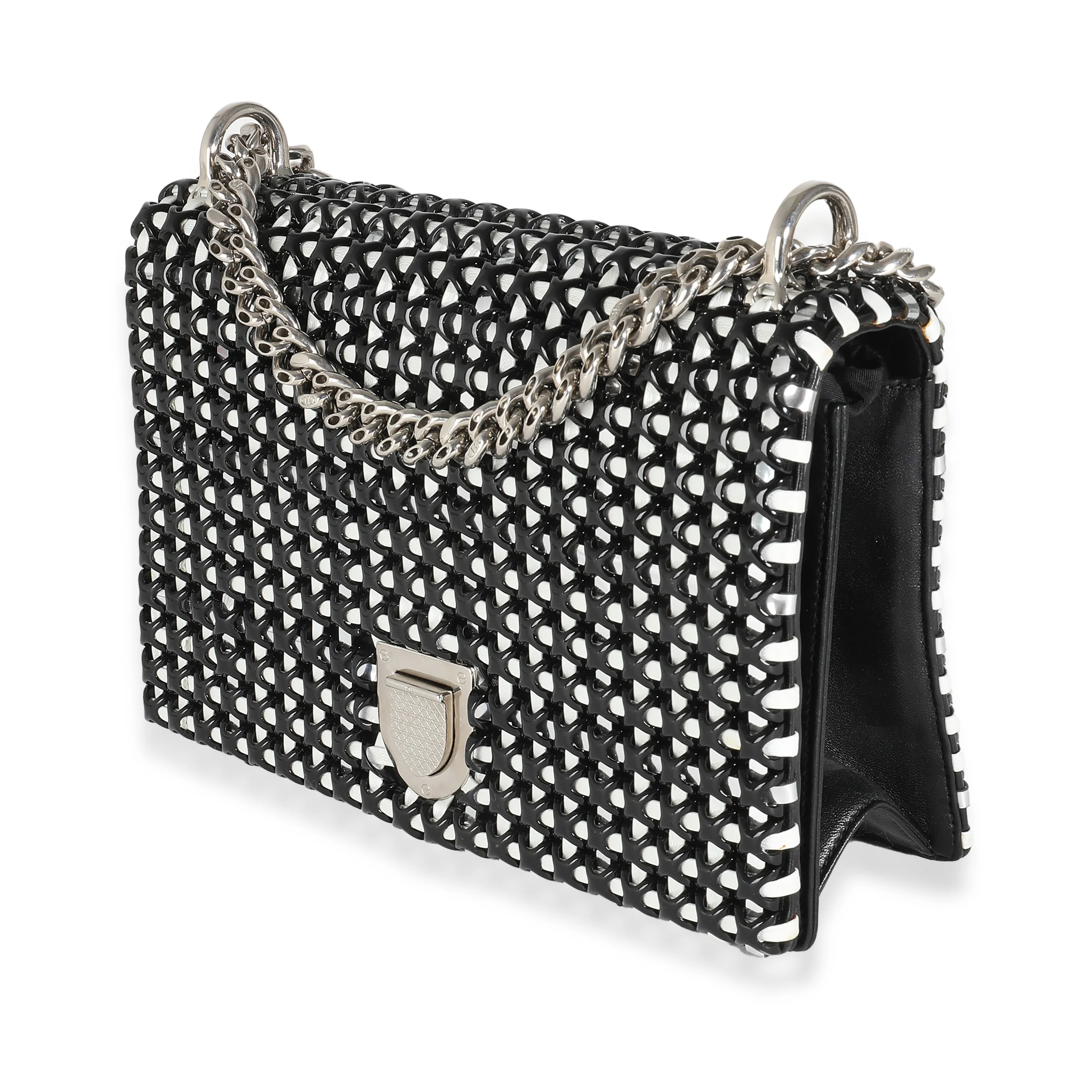 Black White Leather Woven Medium Diorama Flap Bag - Image 2