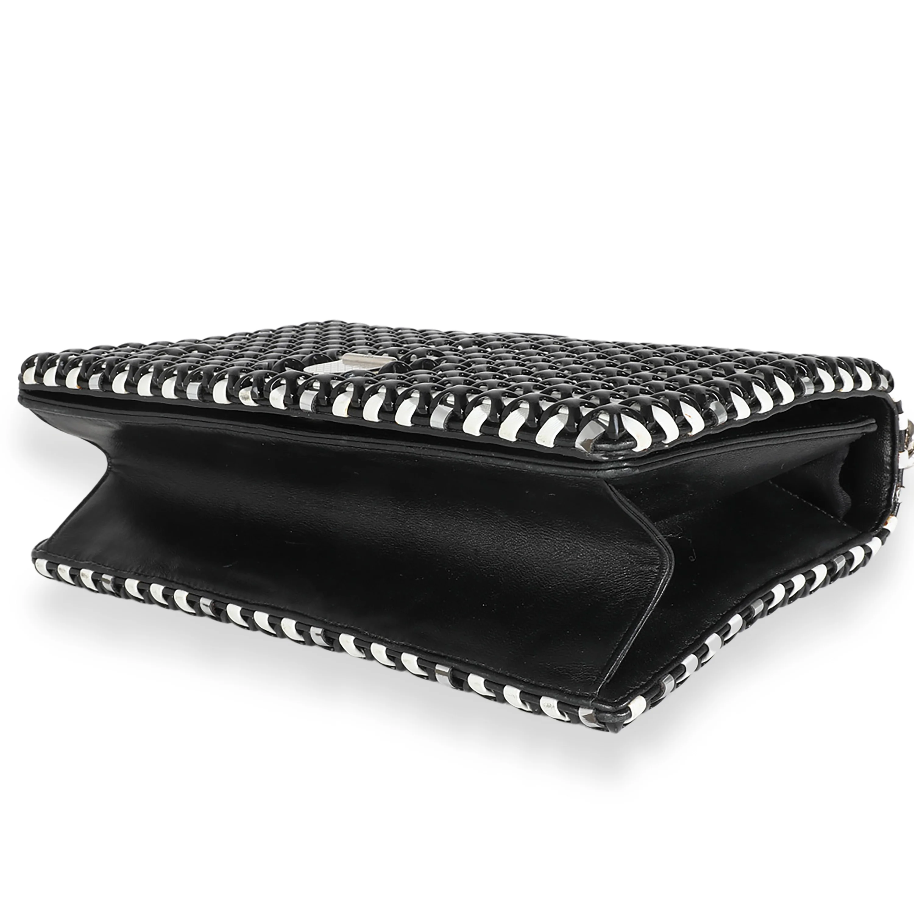 Black White Leather Woven Medium Diorama Flap Bag - Image 6