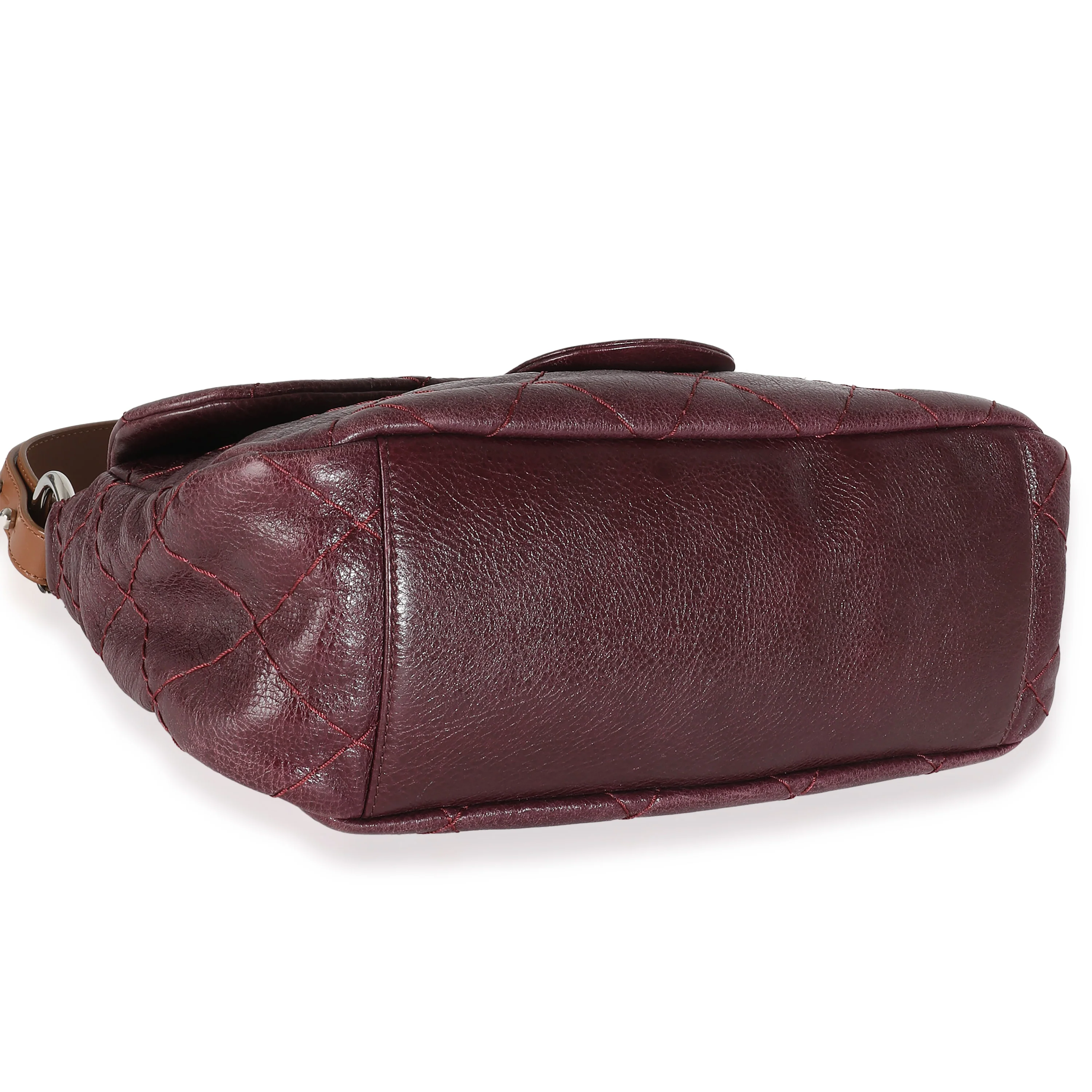 Burgundy Glazed Quilted Calfskin On The Road Flap Bag - Image 6