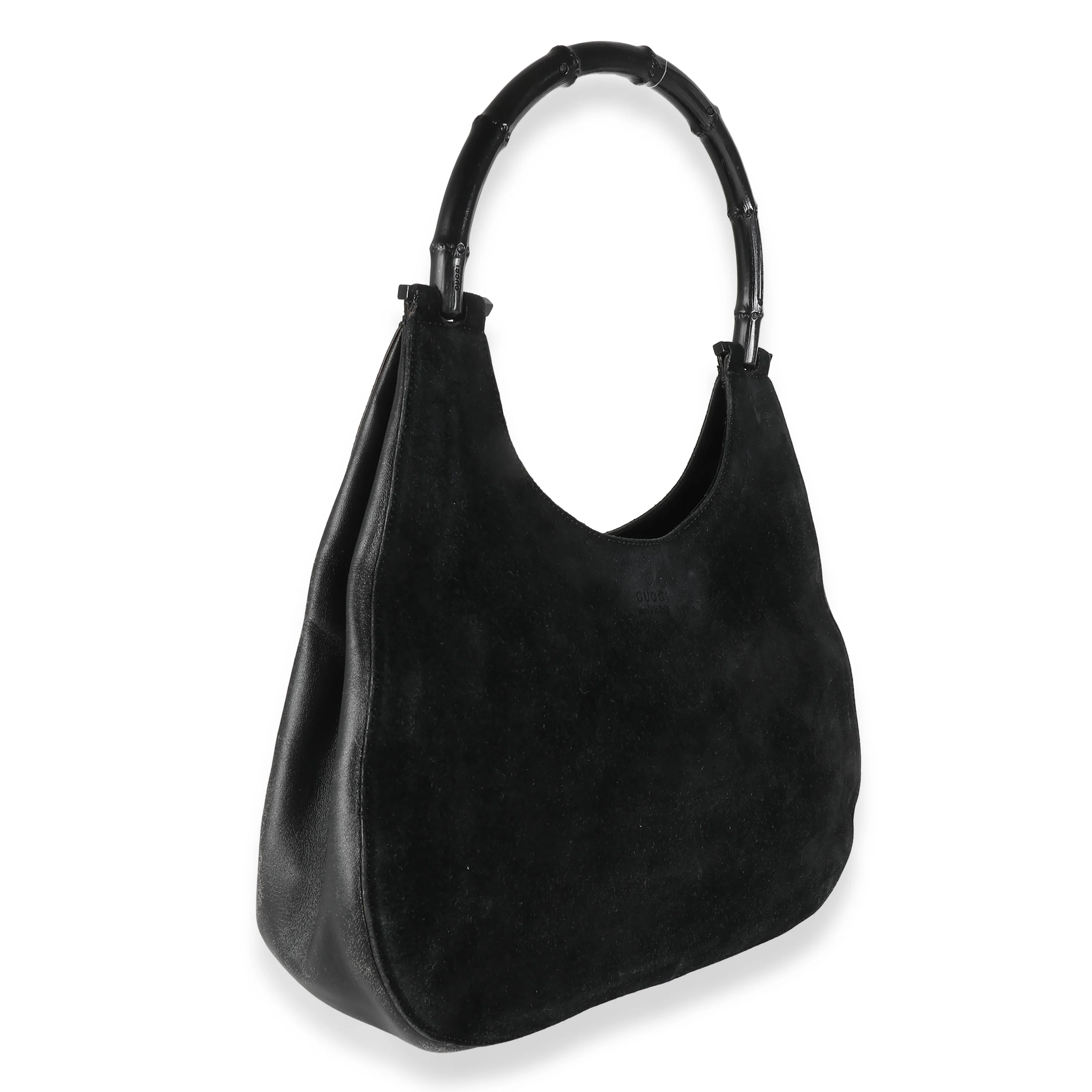Black Suede Leather Bamboo Hobo - Image 3