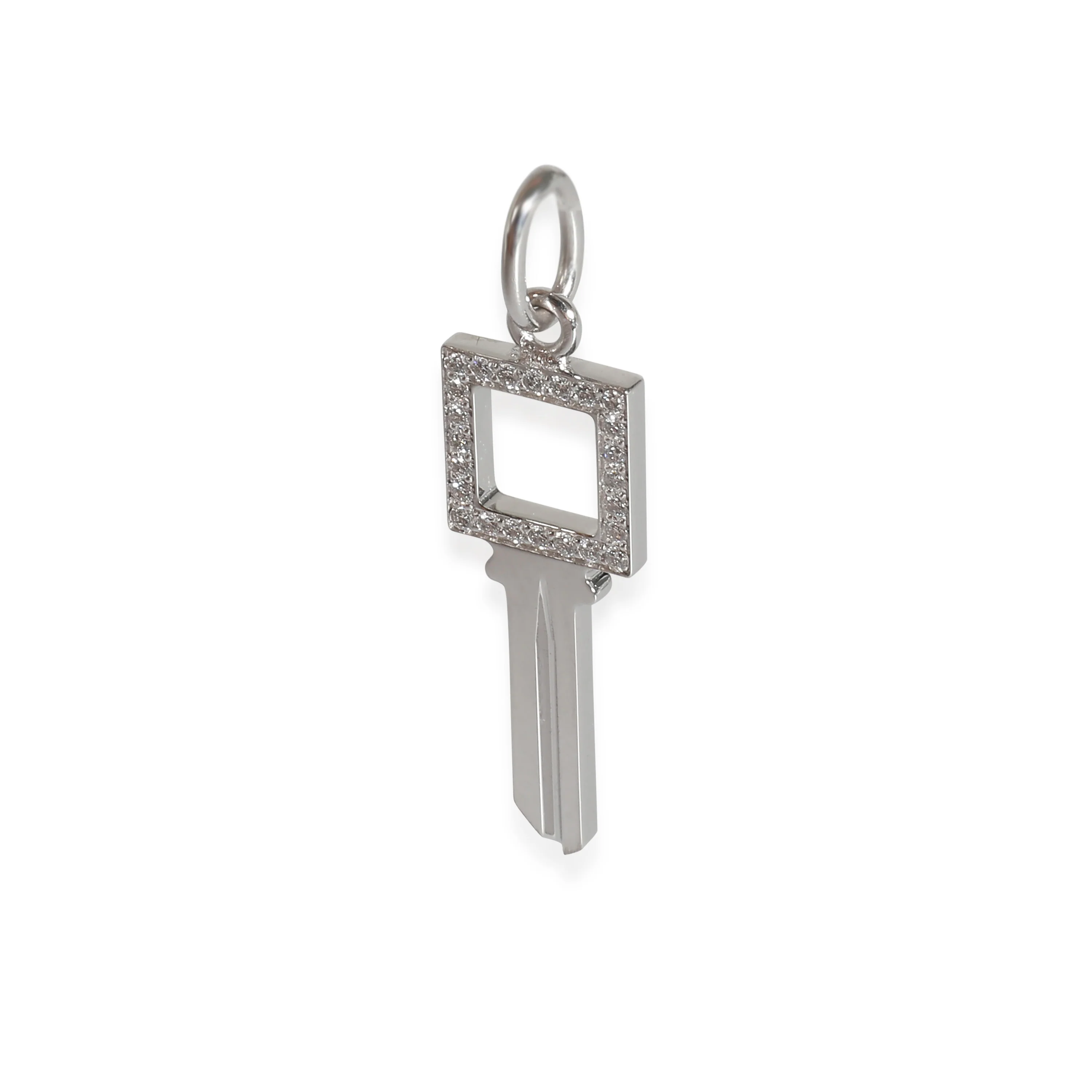Modern Open Square Mini Key Pendant 18K White Gold 0.05 Ctw - Image 2