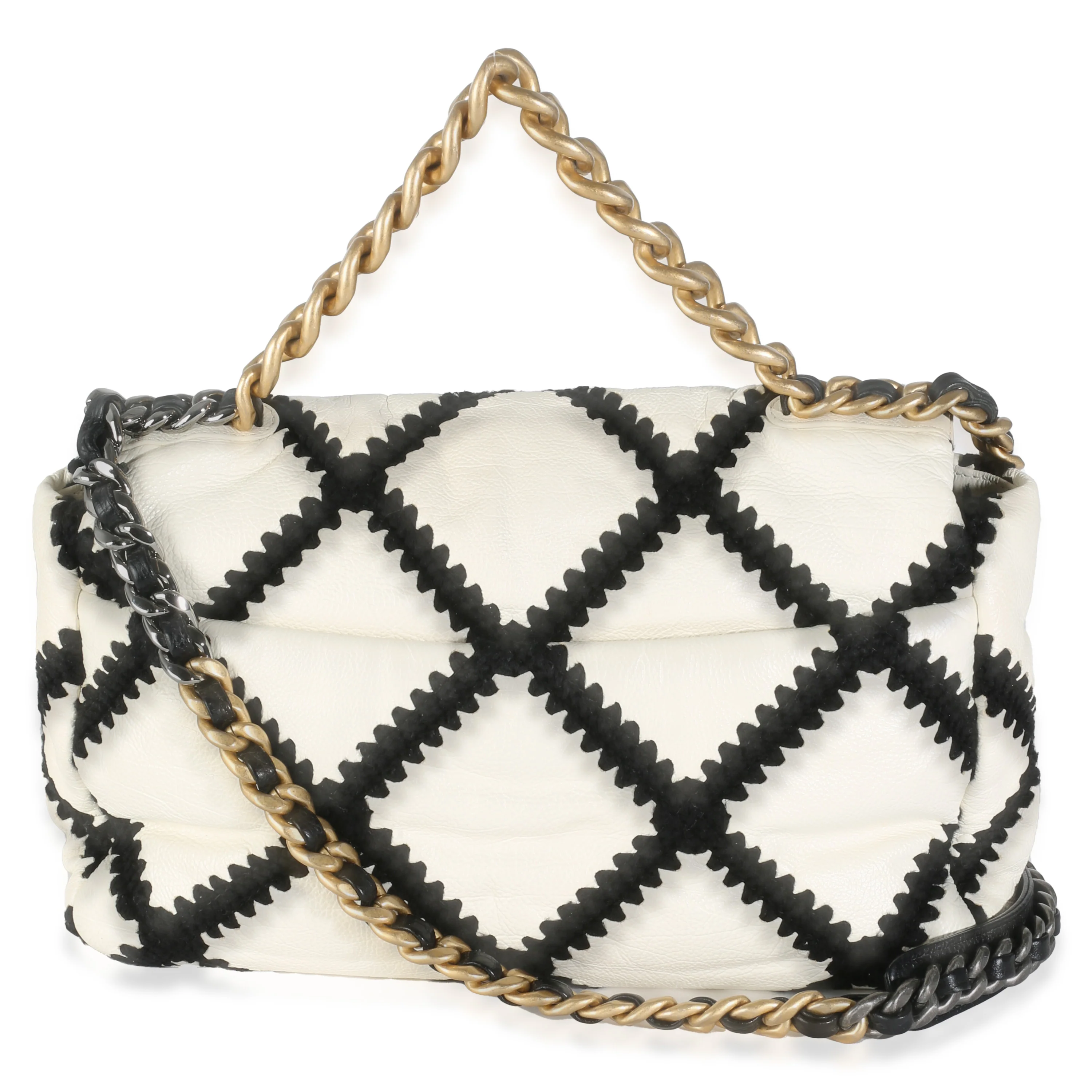 Black White Calfskin Crochet Medium Chanel 19 Flap Bag - Image 4