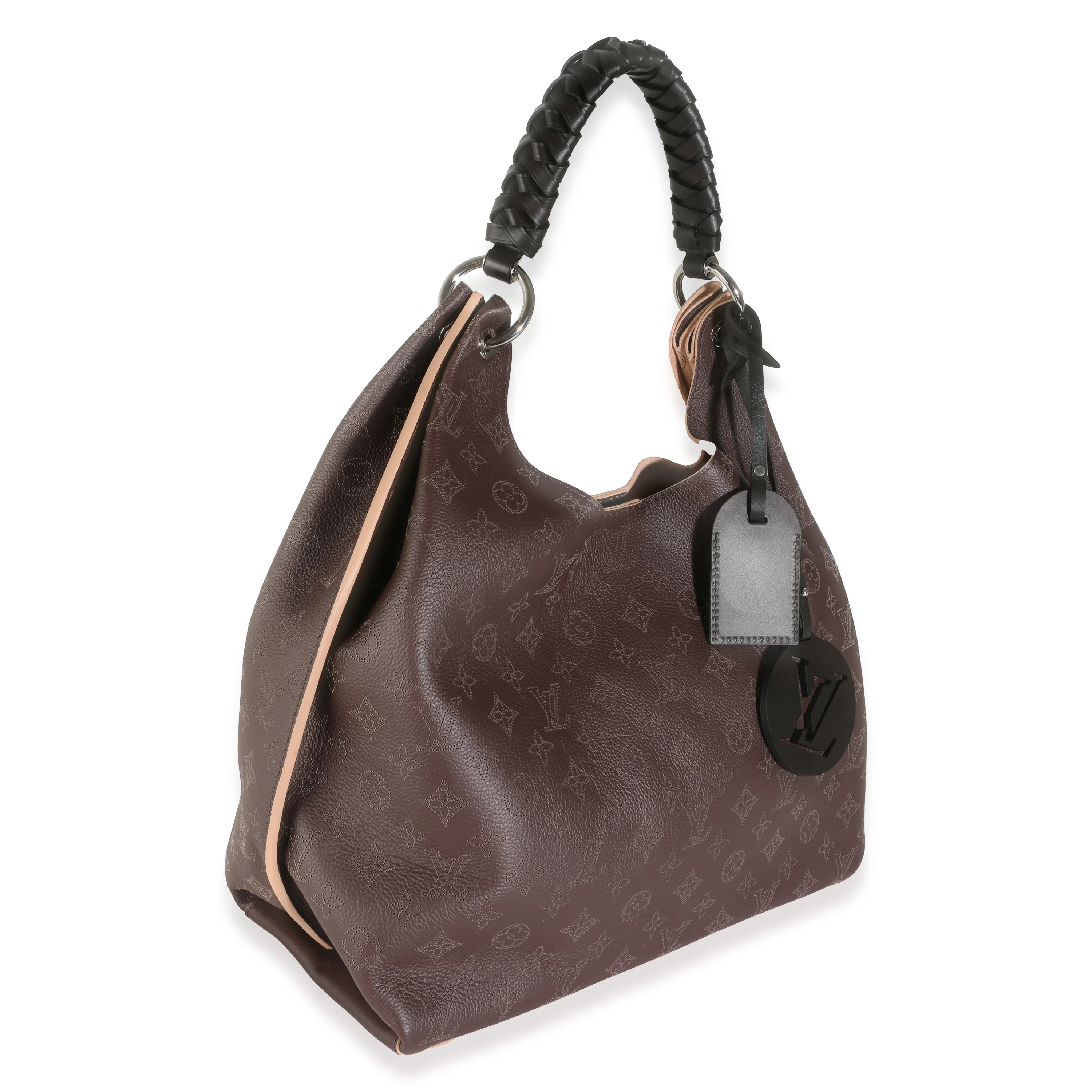 Chocolate Monogram Mahina Carmel Hobo - Image 3