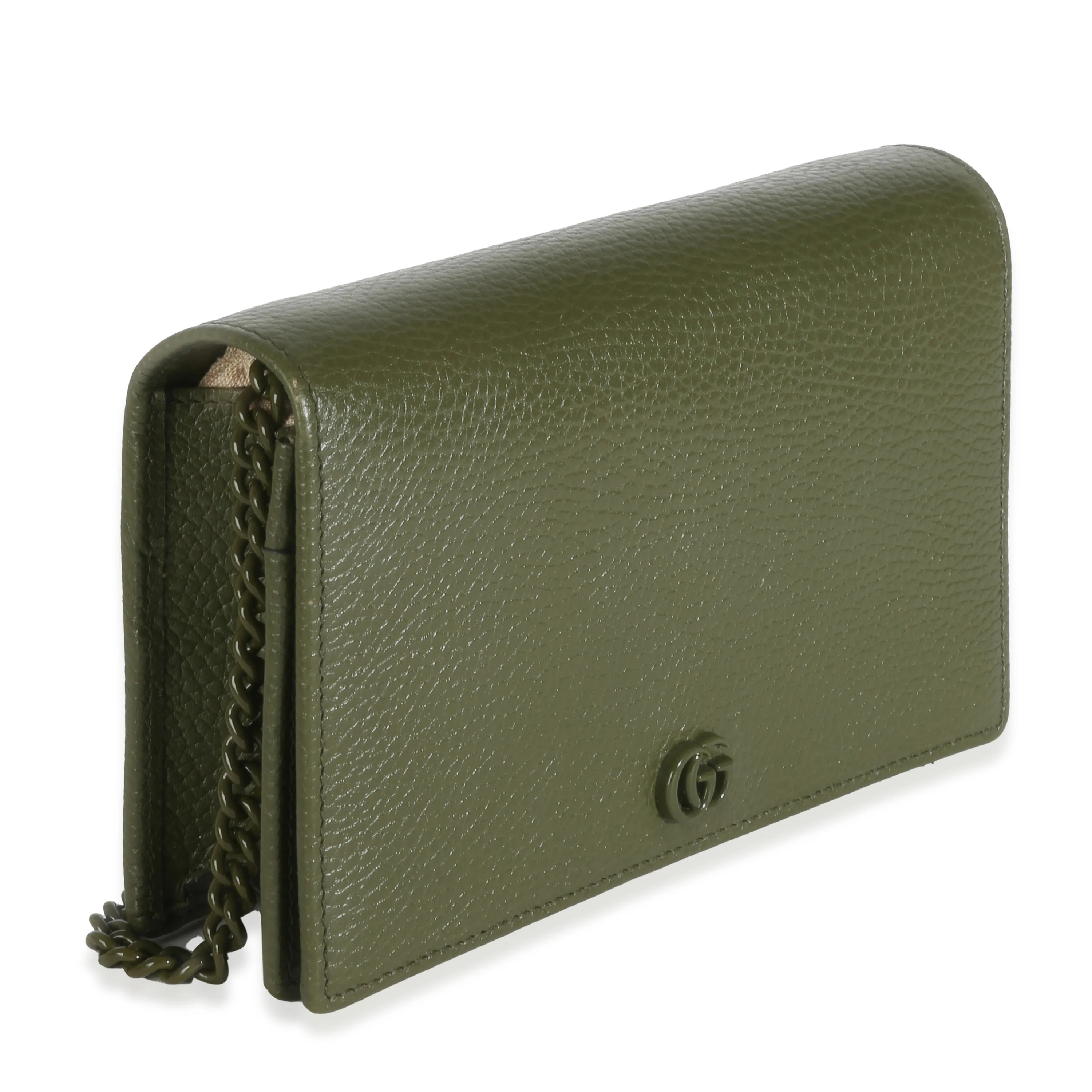 Green Dollar Calfskin Enamel GG Monochrome Marmont Chain Wallet - Image 3