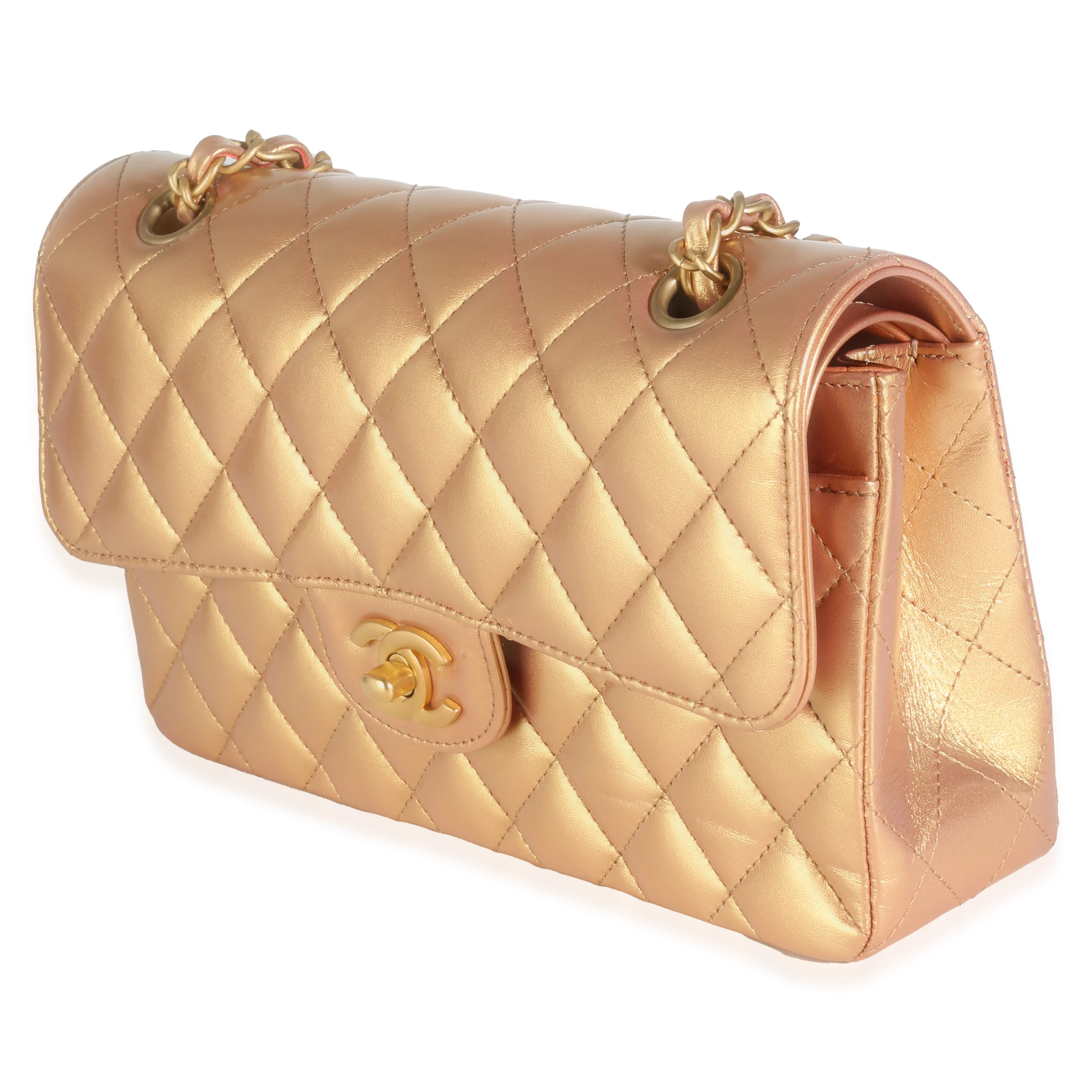 Bronze Metallic Quilted Lambskin Small Classic Double Flap Bag - Image 2