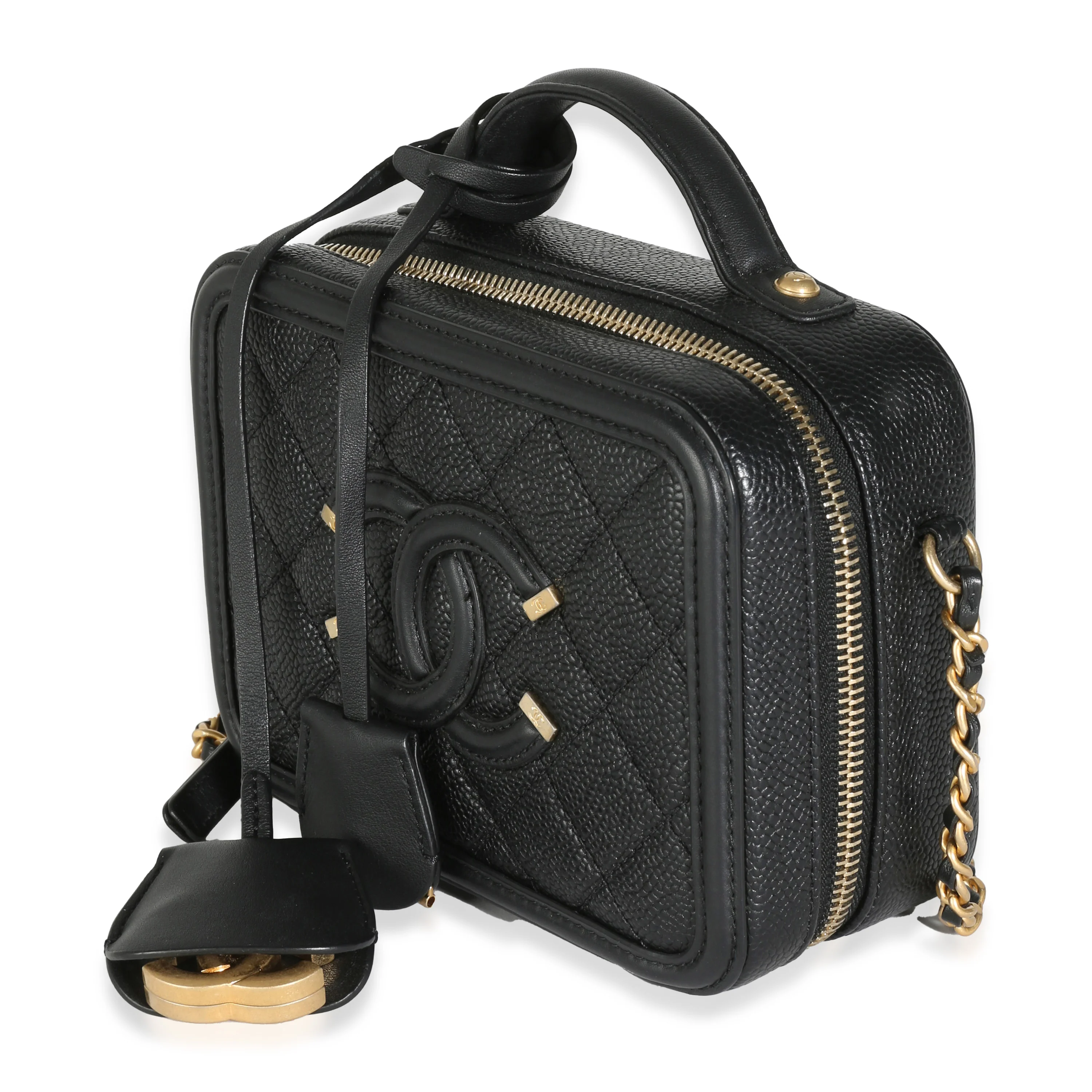 Black Quilted Caviar Small CC Filigree Vanity Case - Image 2