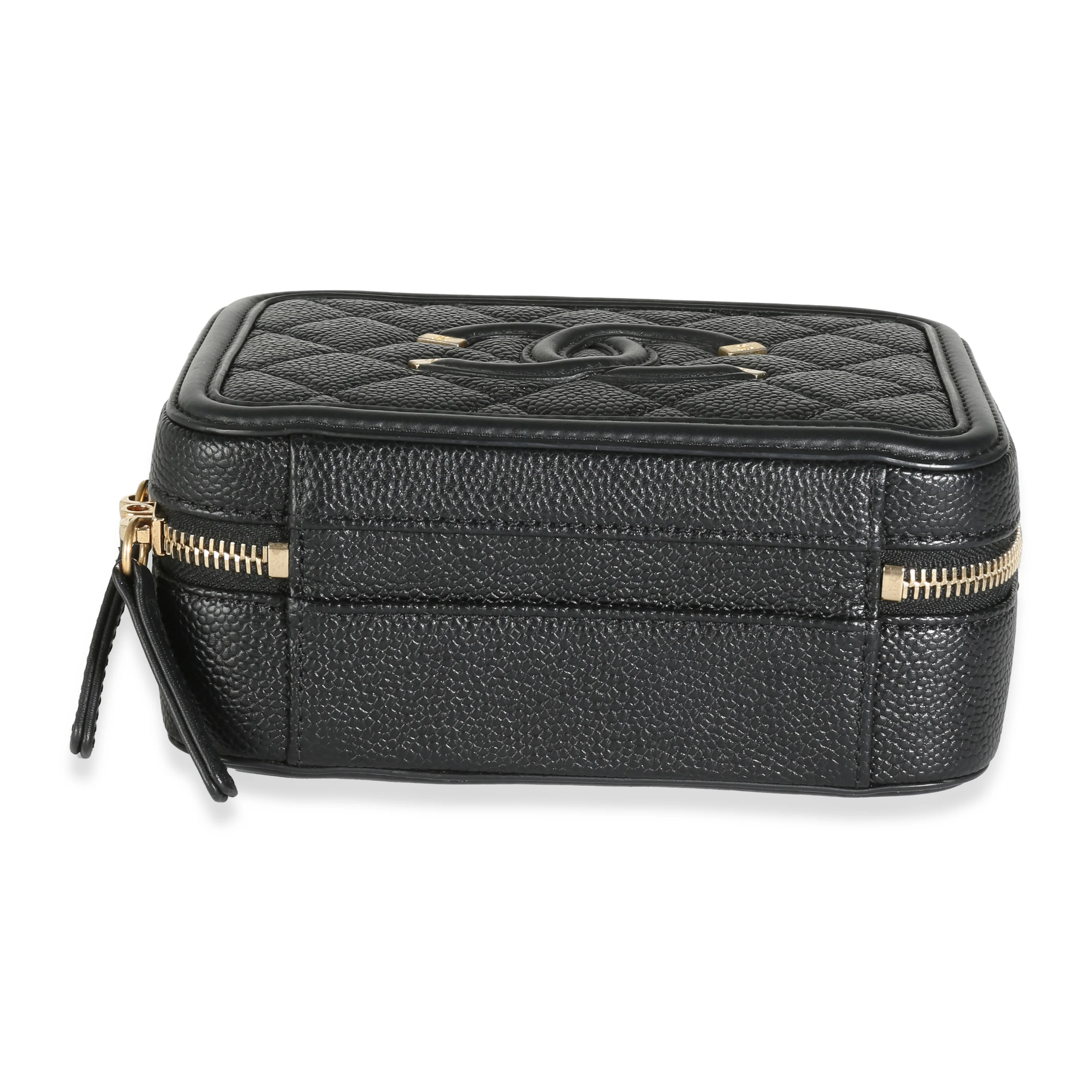 Black Quilted Caviar Small CC Filigree Vanity Case - Image 5