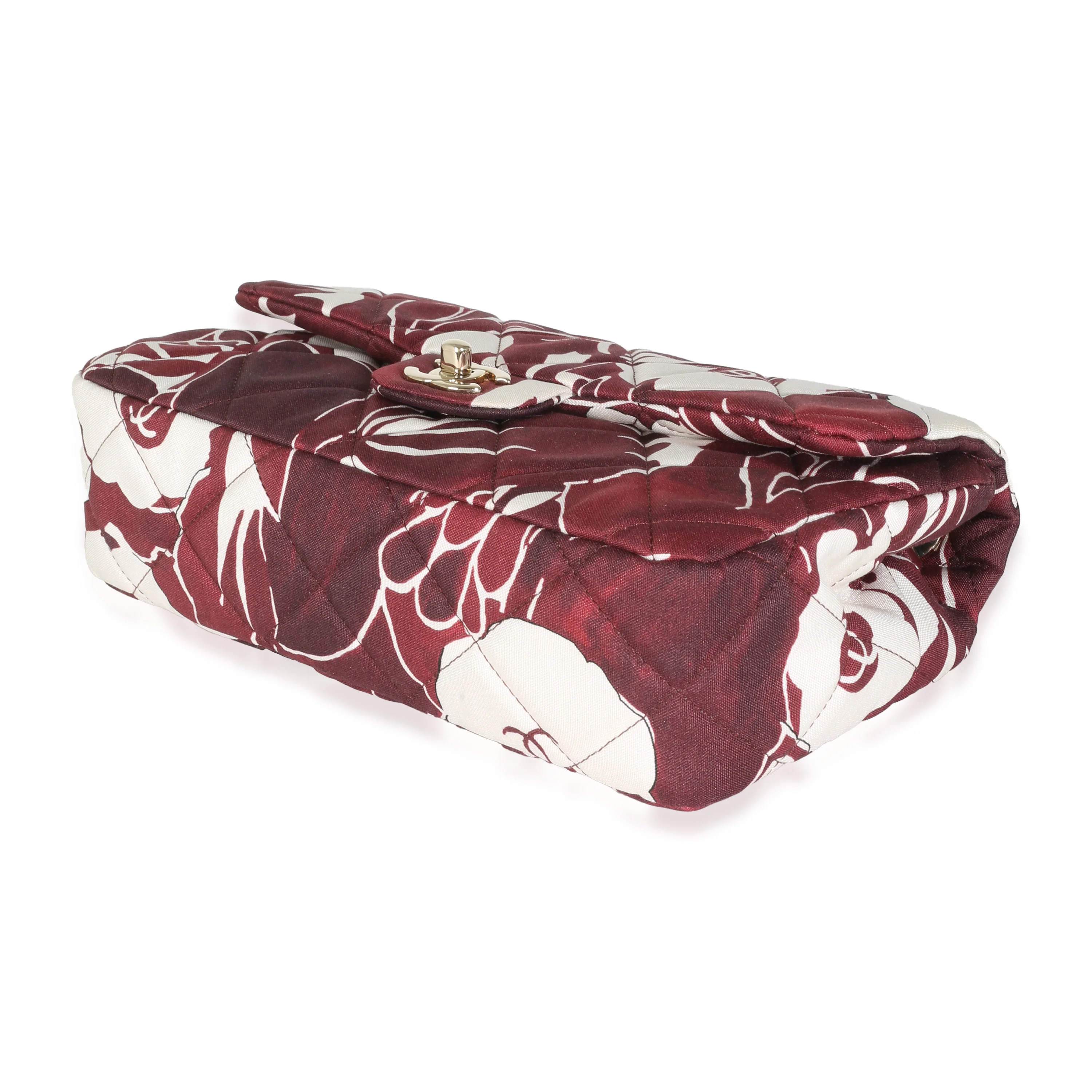 Burgundy White Floral Printed Silk CC Medium Single Flap Bag - Image 5