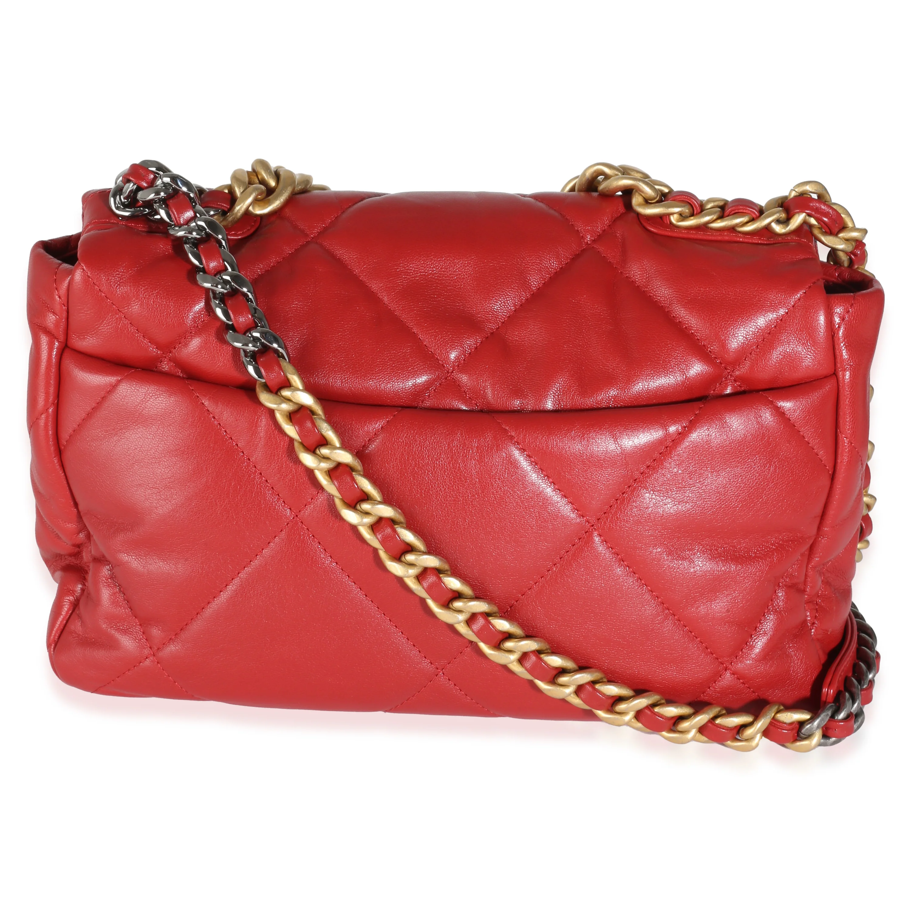 Red Quilted Goatskin Medium Chanel 19 Flap Bag - Image 4