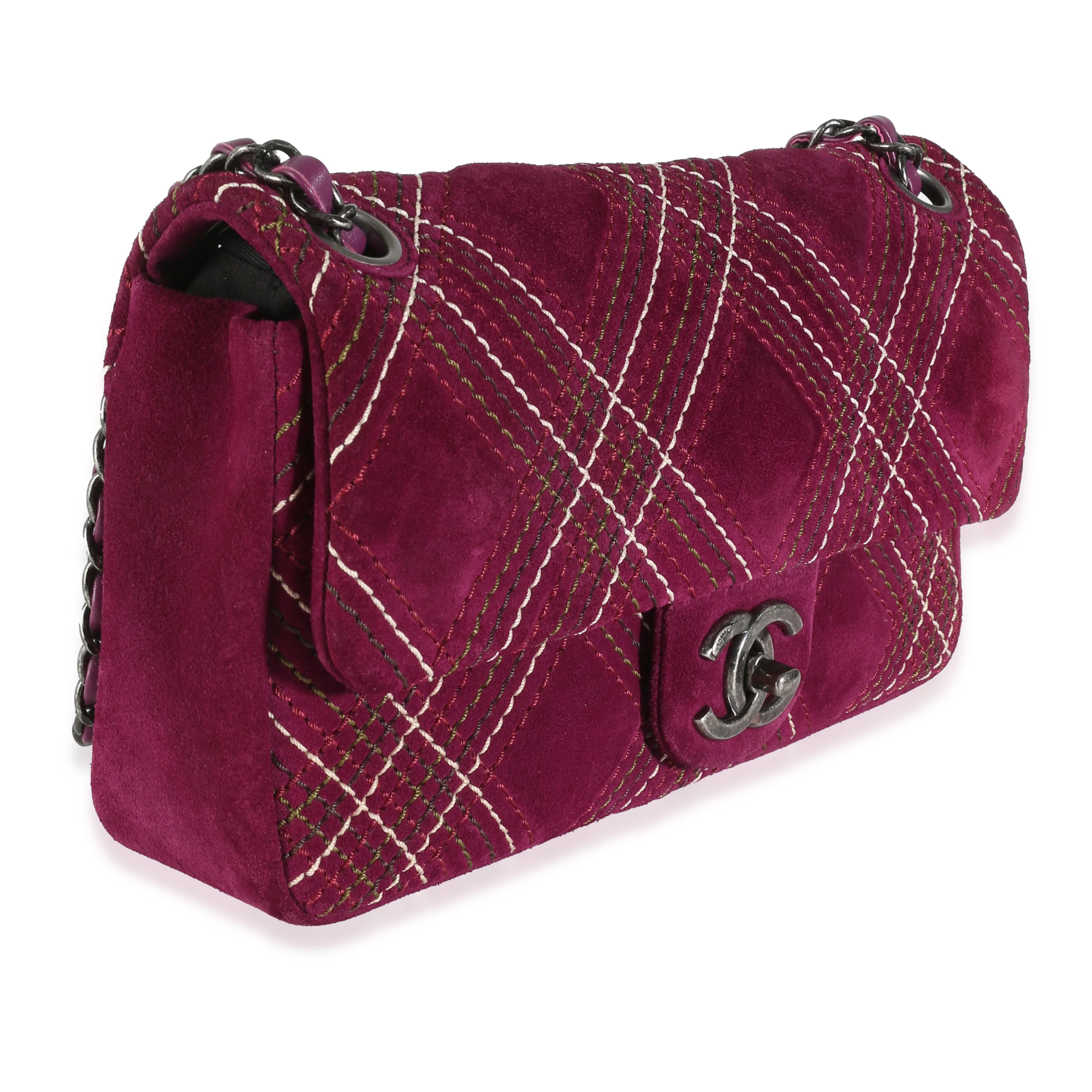 Purple Suede Paris Edinburgh Medium Saltire Flap Bag - Image 3