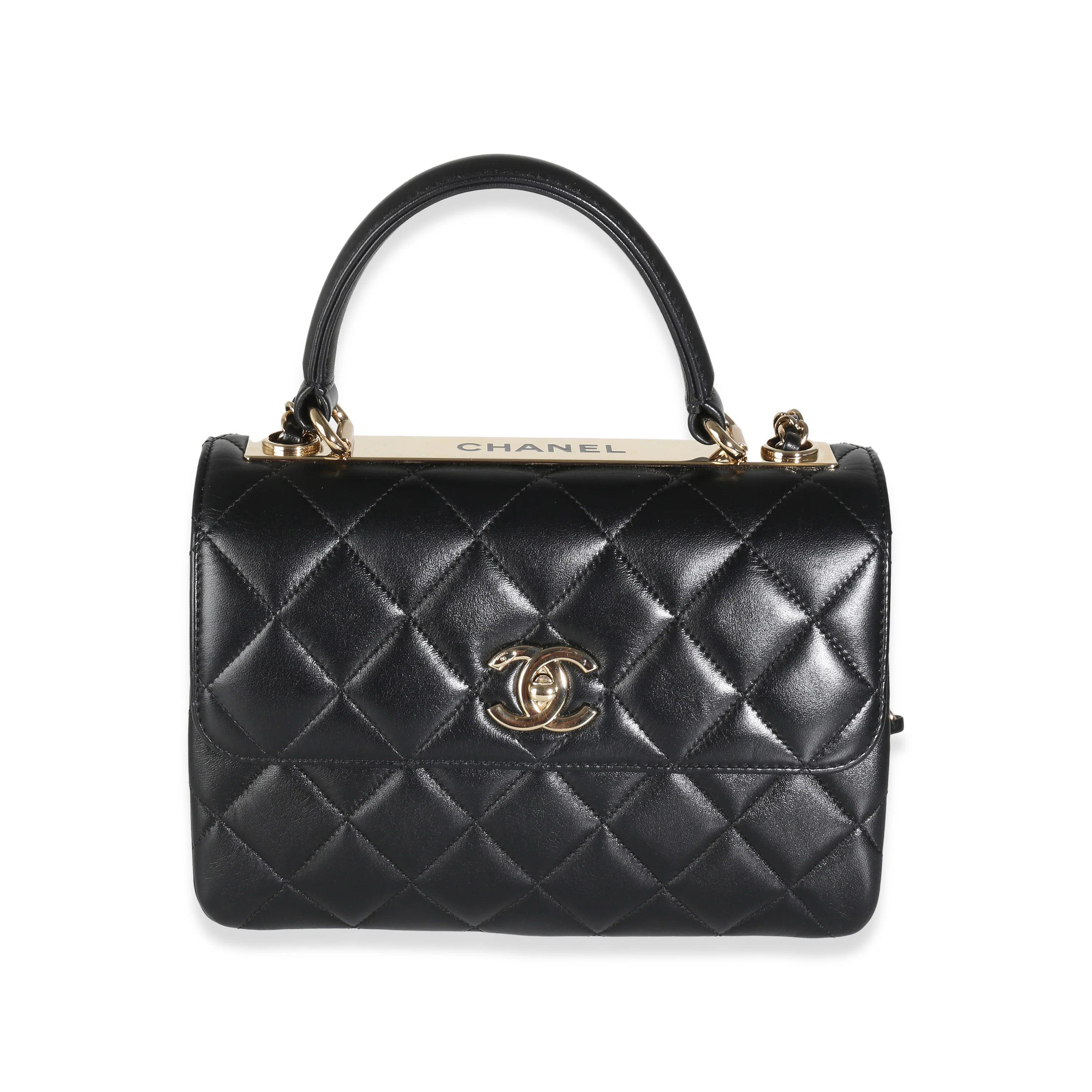 Black Quilted Lambskin Small Trendy Top Handle Flap Bag