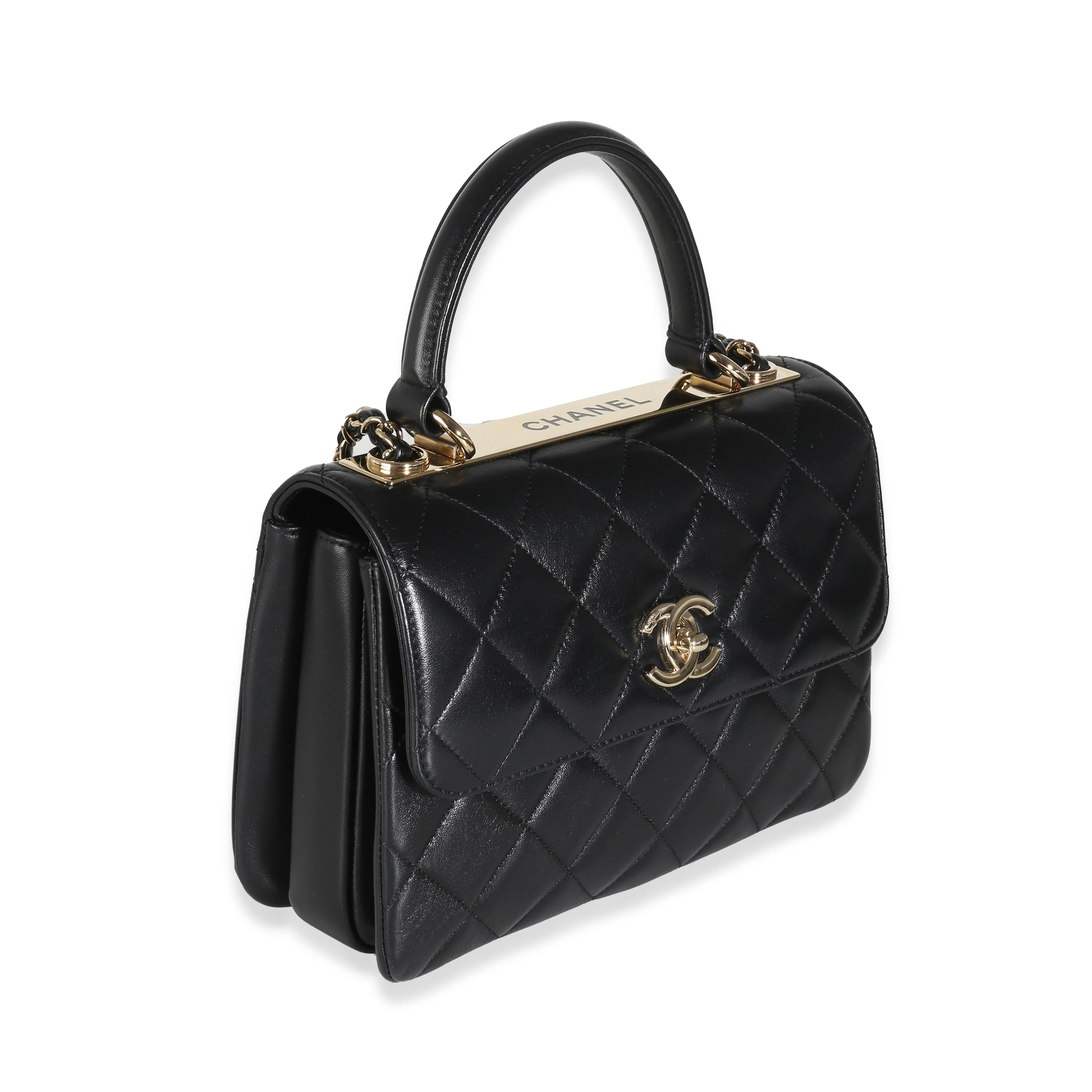 Black Quilted Lambskin Small Trendy Top Handle Flap Bag - Image 4