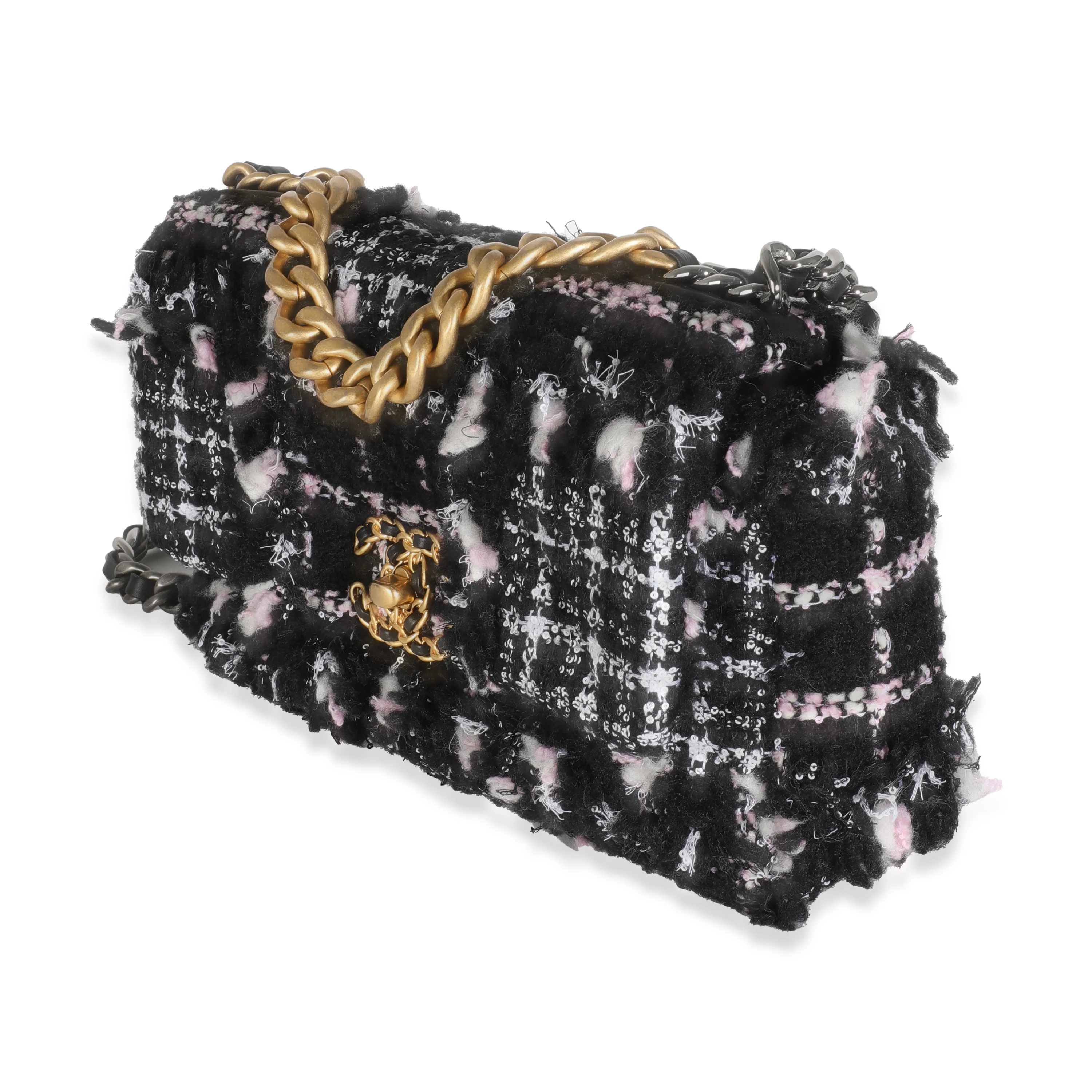 Black Pink Tweed Sequin Small Chanel 19 Flap Bag - Image 2