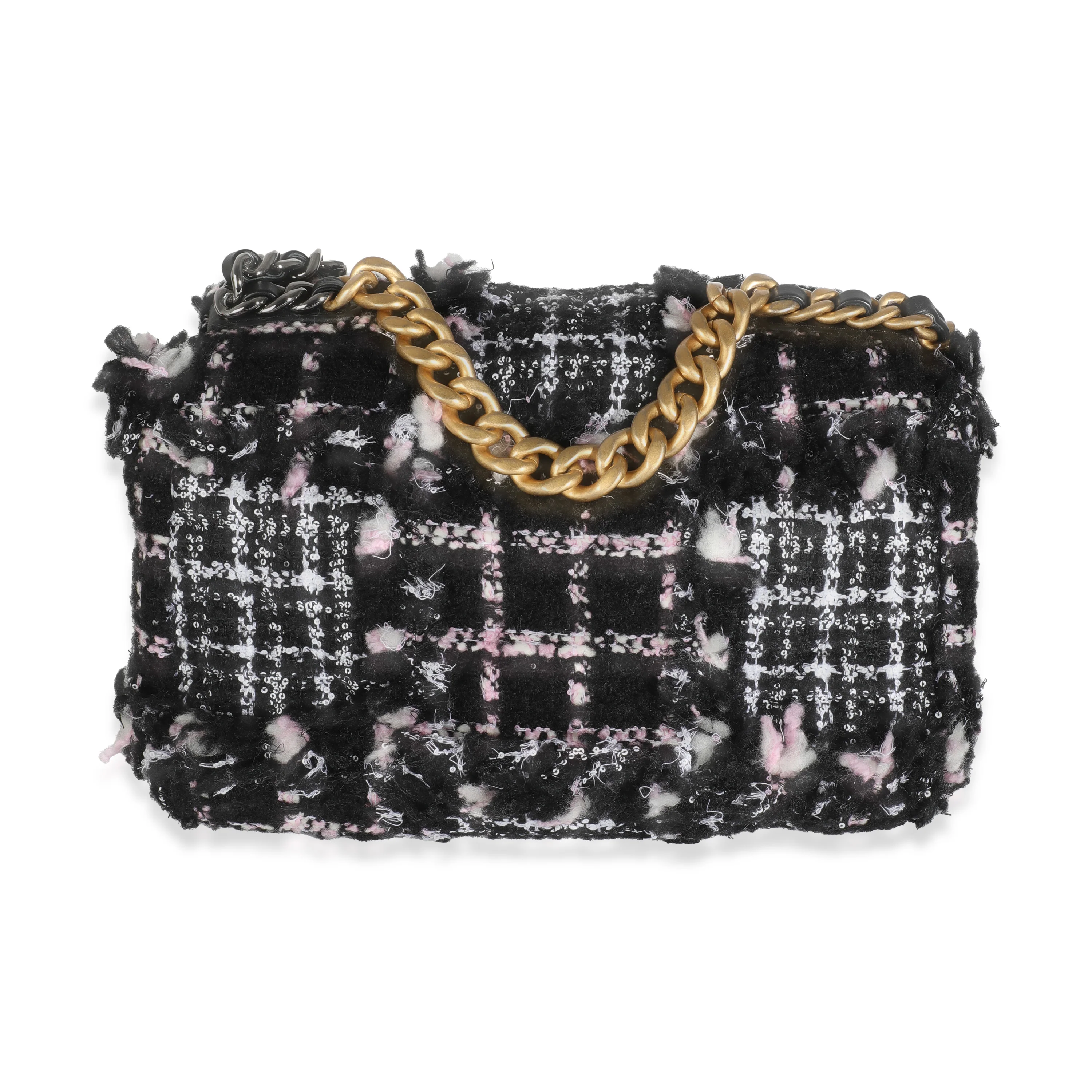 Black Pink Tweed Sequin Small Chanel 19 Flap Bag - Image 4