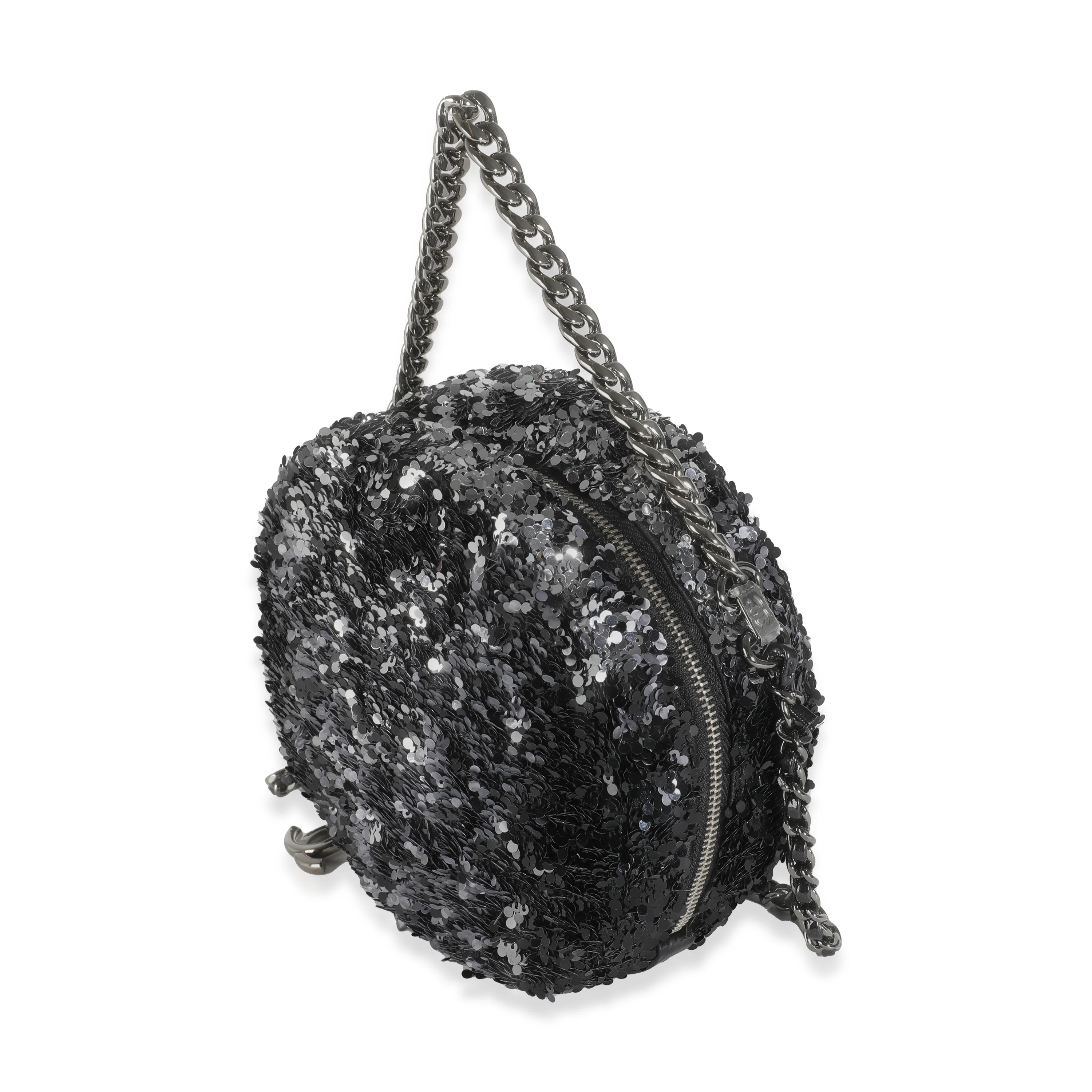 Black Silver Sequin Round Chain Bag - Image 2