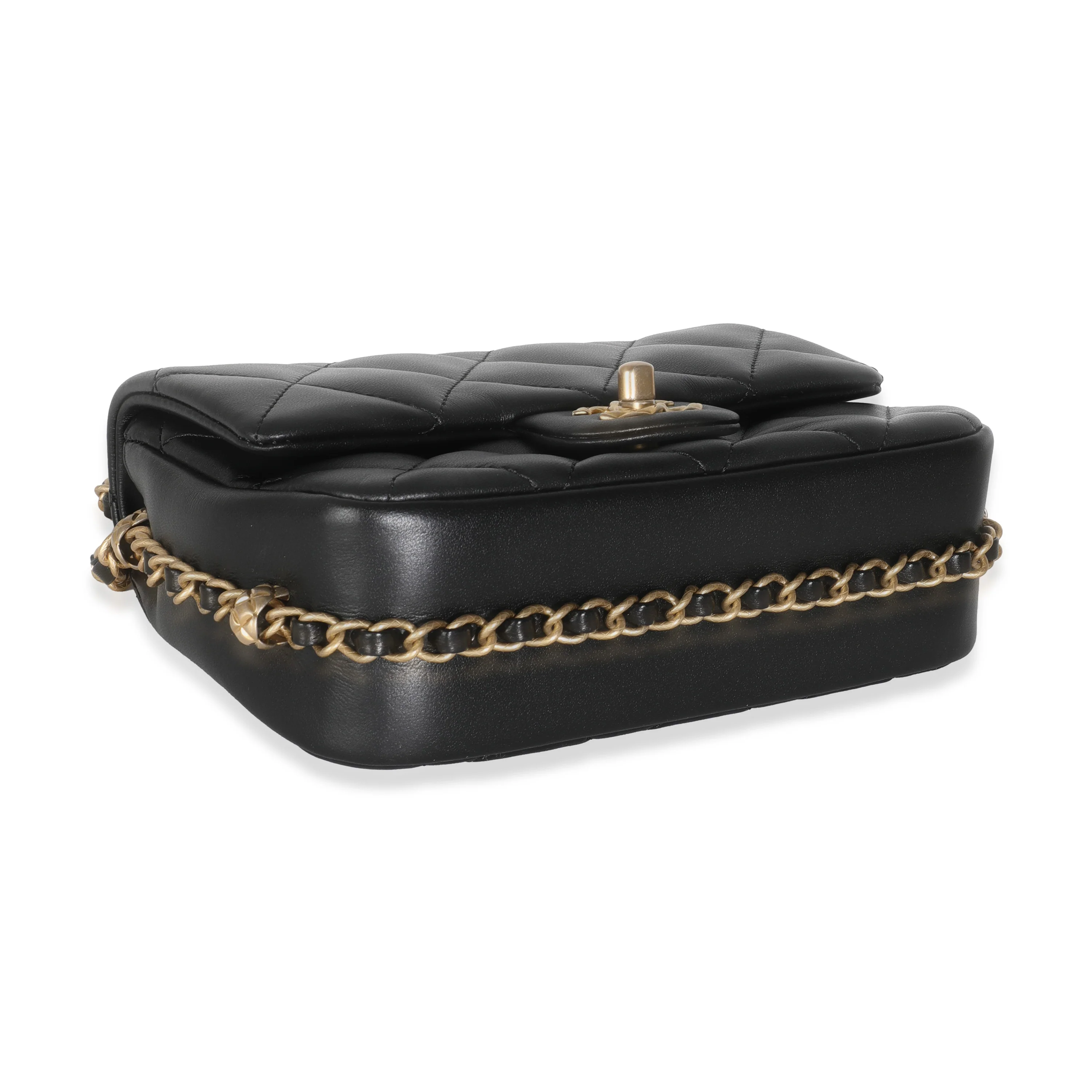 Black Quilted Lambskin Chain Around Mini Square Flap Bag - Image 6