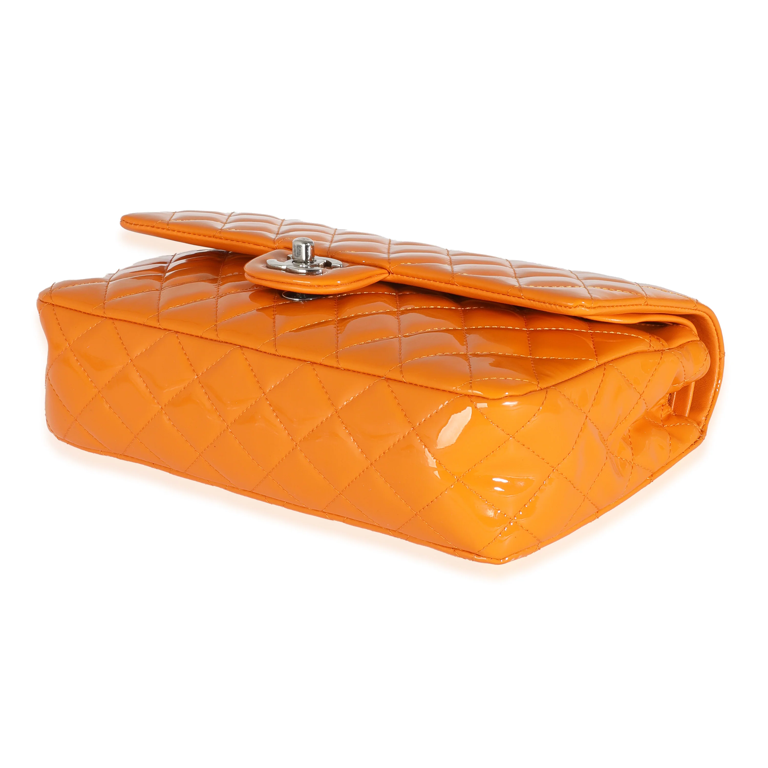Orange Quilted Patent Medium Classic Double Flap Bag - Image 7