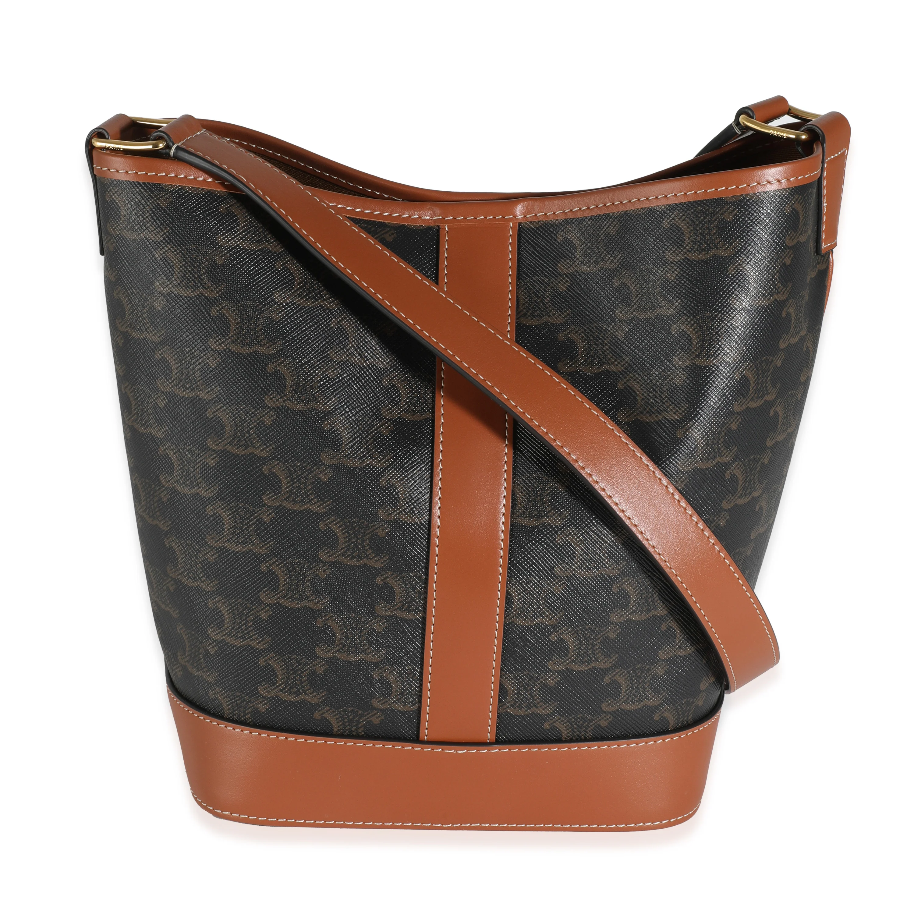 Tan Calfskin Triomphe Canvas Small Bucket Bag - Image 4